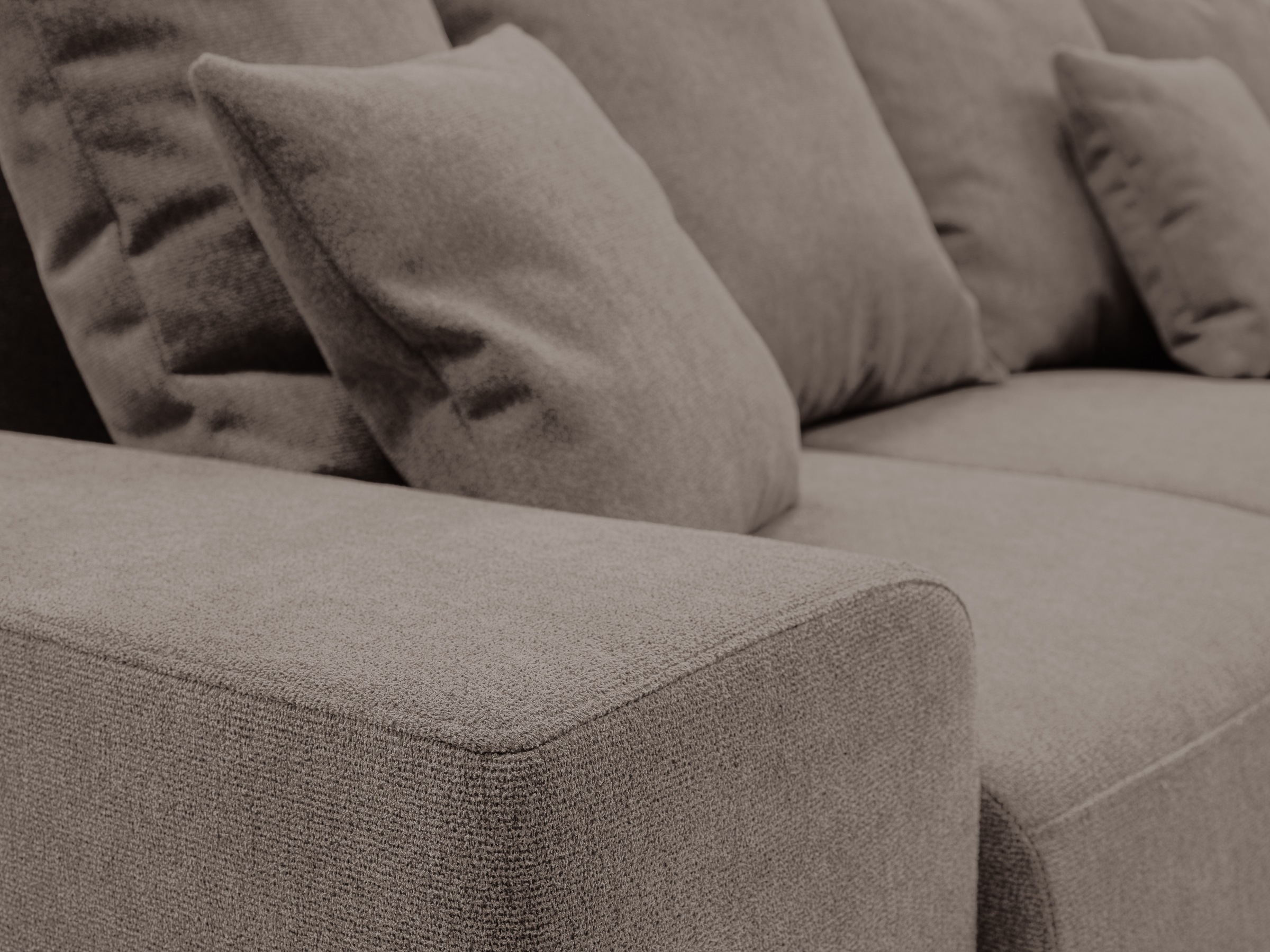 WERK2 Ecksofa »Riwa, modernes Sofa zum Kuscheln und Entspannen, Breite 300cm, L-Form«, Trendiges Ecksofa mit vielen Kissen, Schlaffunktion & Bettkasten