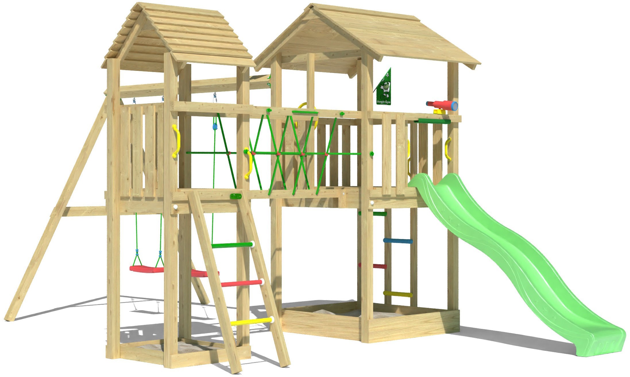 Jungle Gym Spielturm »Nova«, (Set), Spielanlage mit 2 Türmen, Schaukel und Rutsche mit Wasseranschluss