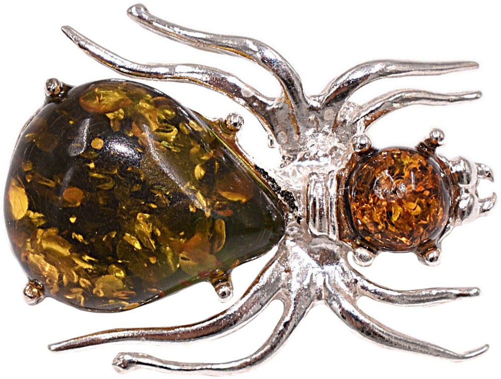 Brosche FIRETTI "Schmuck Geschenk Silber 925 Ansteckschmuck Spinne", bunt (silberfarben, grün, grün), Broschen, Damen, Silber 925 (Sterlingsilber), Brosche, Made in Germany - mit Bernstein 2