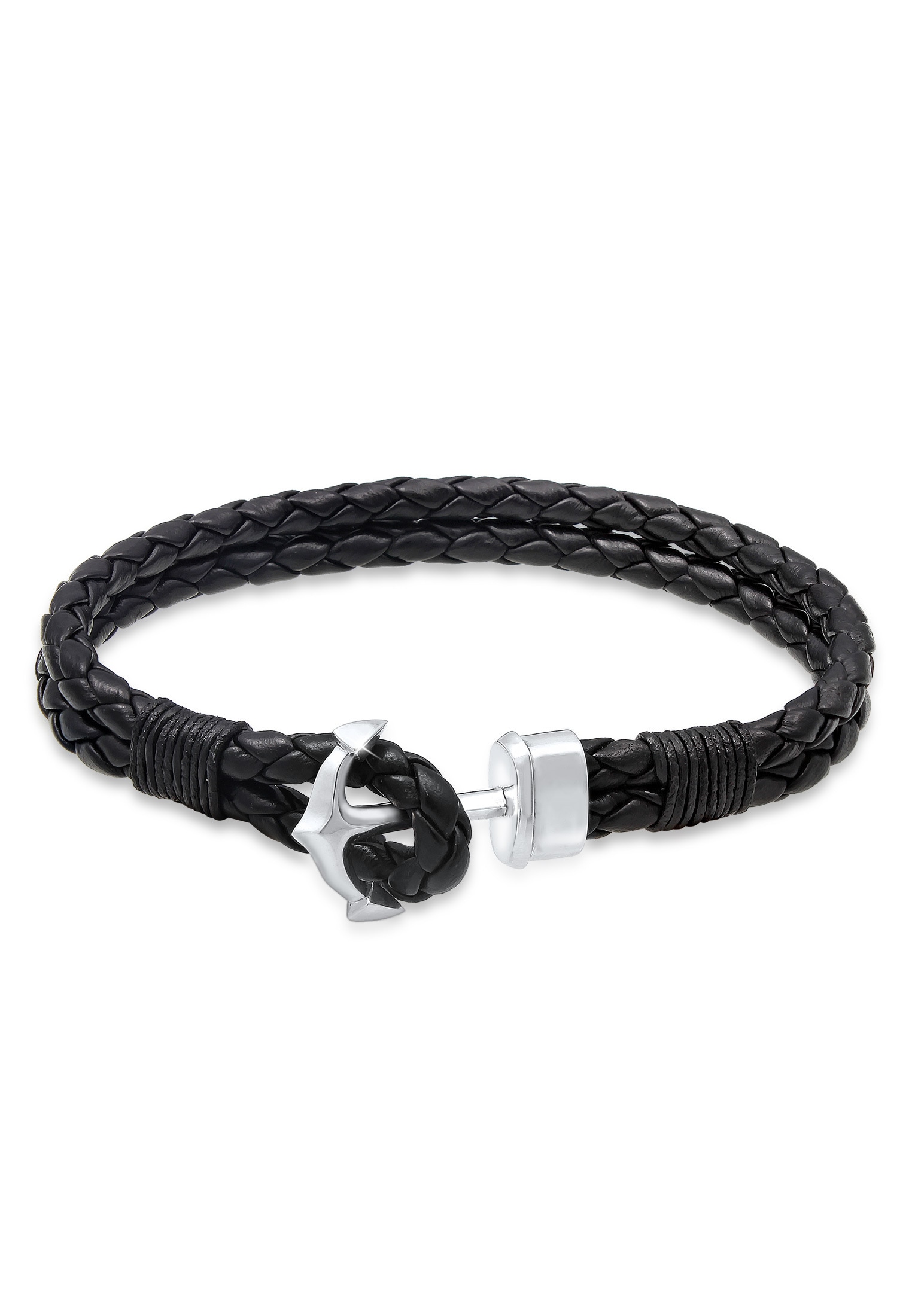 Armband »Herren Basic Anker Echtleder Geflochten 925 Silber«