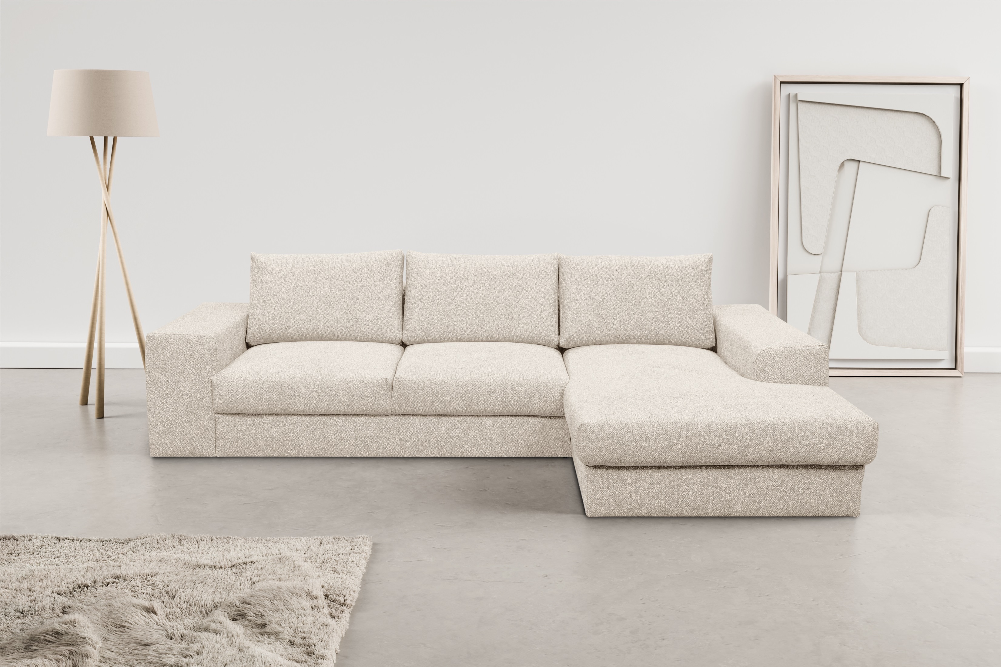 WERK2 Ecksofa "Rozzana 280 x 190 cm modern und bequem" Plüsch, L-Form, XXL