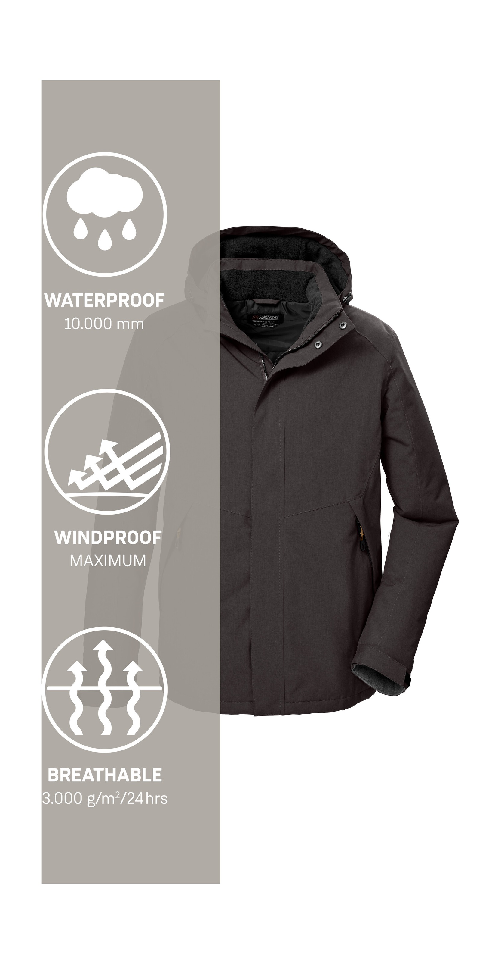 Killtec Funktionsjacke »KOW 4 MN JCKT«, Wasser- und winddichte Herrenjacke, atmungsaktiv, abnehmbare Kapuze