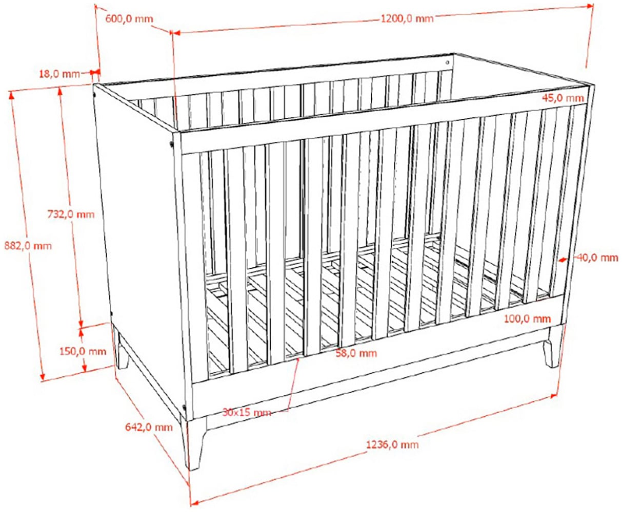 Vipack Babybett »Ilyas 60 x 120 cm inkl. 3-fach verstellbarem Lattenrost« Pflegeleichte Oberfläche in Dekor Nussbaum