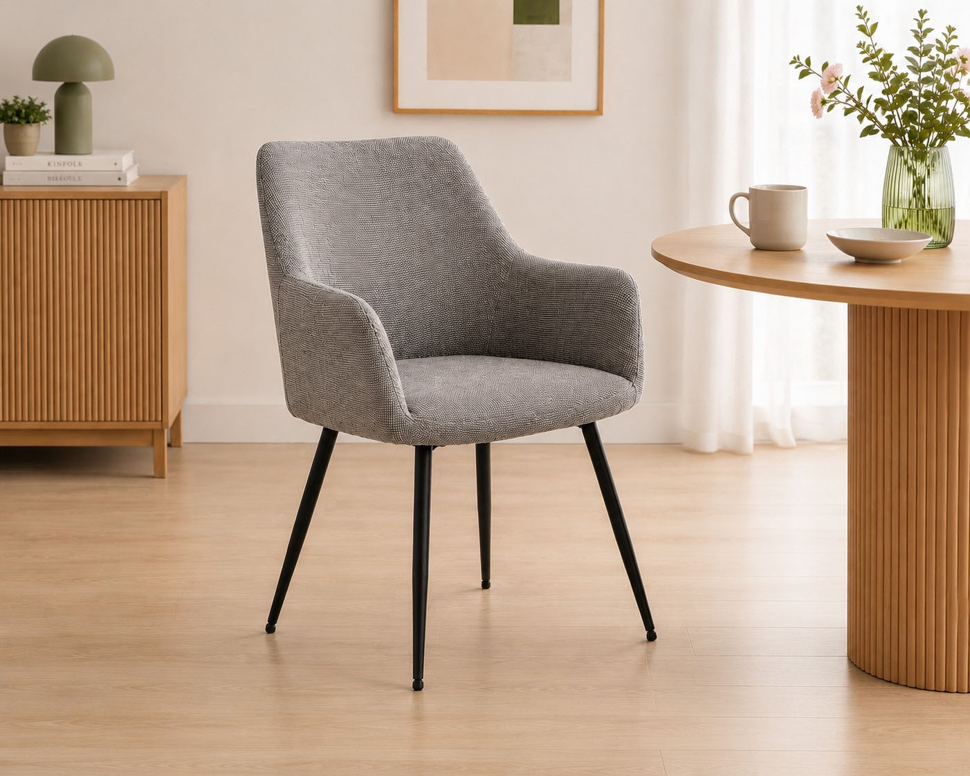 ACTONA GROUP Esszimmerstuhl »Glenda 2er Set, Stoff - mit Armlehne & gepolstert in mehreren Farben« () Stoff, schwarze Stahlbeine, Armlehne, 2er-Set, Sitzhöhe: 49 cm