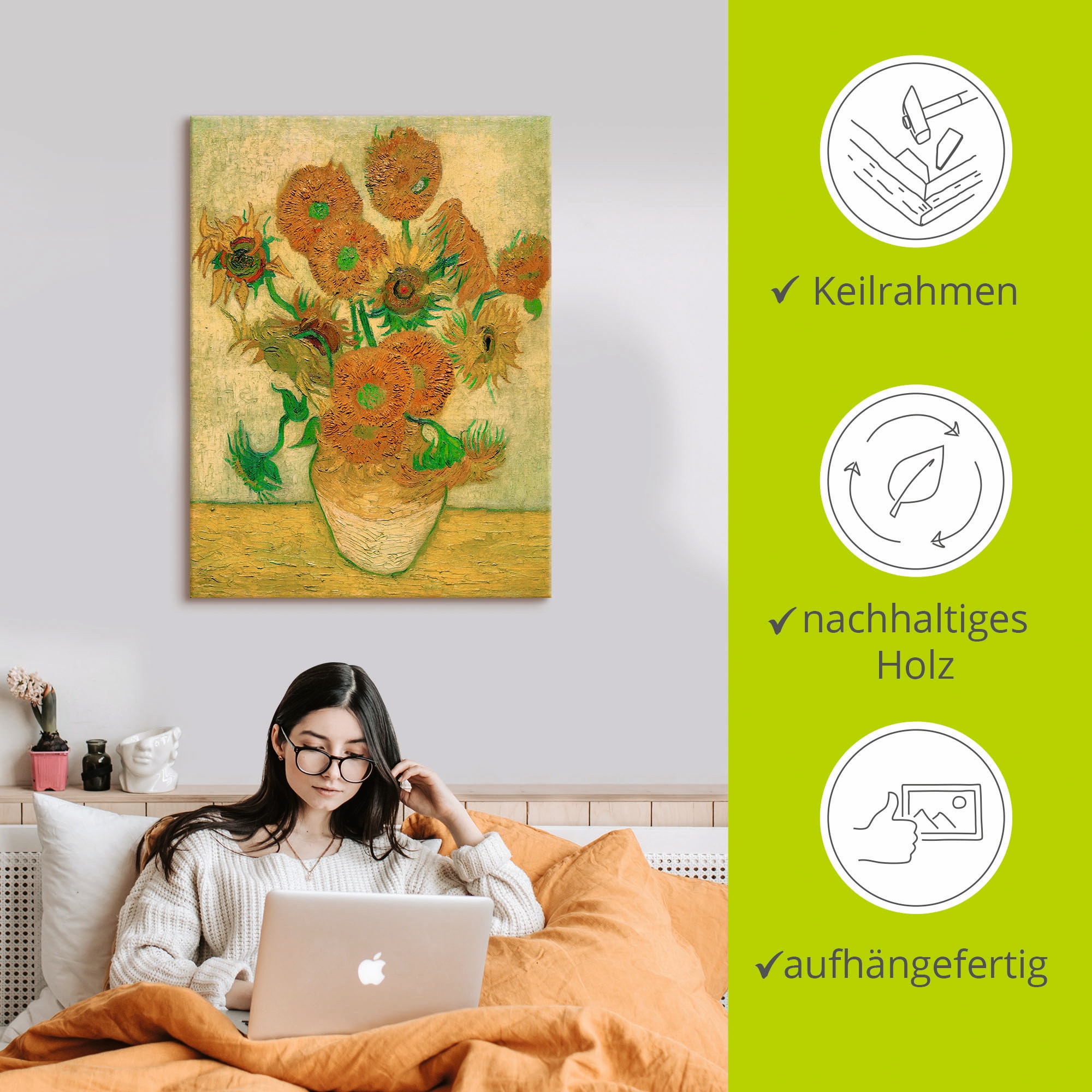 Artland Leinwandbild »Sonnenblumen«, Blumen, (1 St.), auf Keilrahmen gespannt