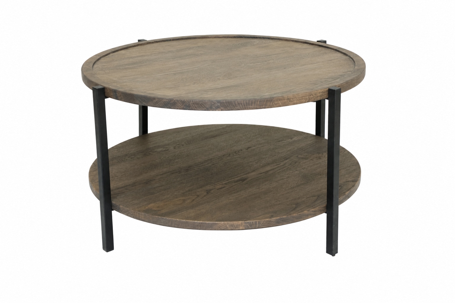 OTTO home Couchtisch »Odense, Wohnzimmertisch, Sofatisch, Beistelltisch, Kaffeetisch« Wildeiche geölt Natur/Smoke, rund (Ø 70 cm), Metallgestell