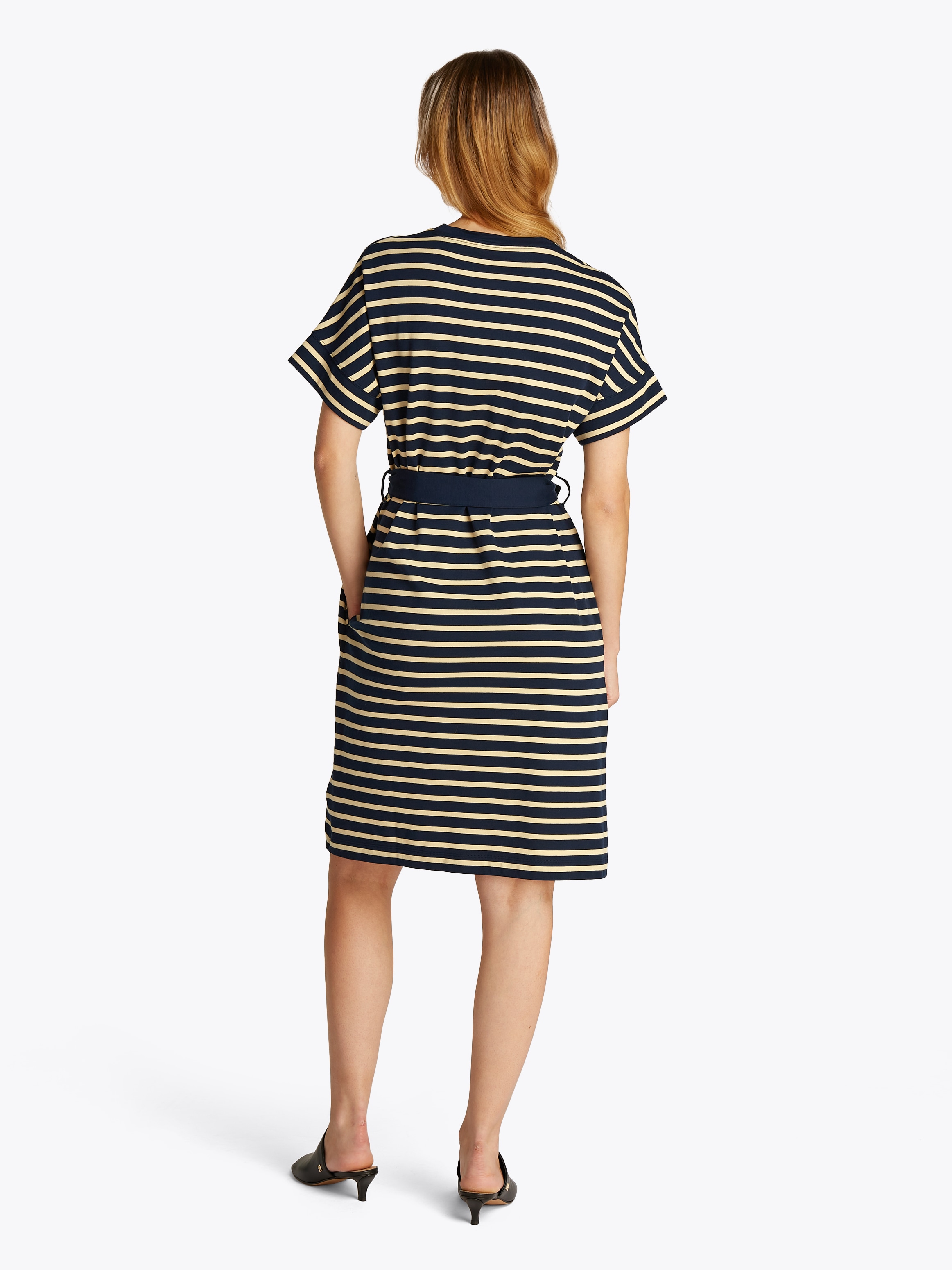 Tommy Hilfiger A-Linien-Kleid »COTTON INTERLOCK SHORT DRESS«, mit Bindeband
