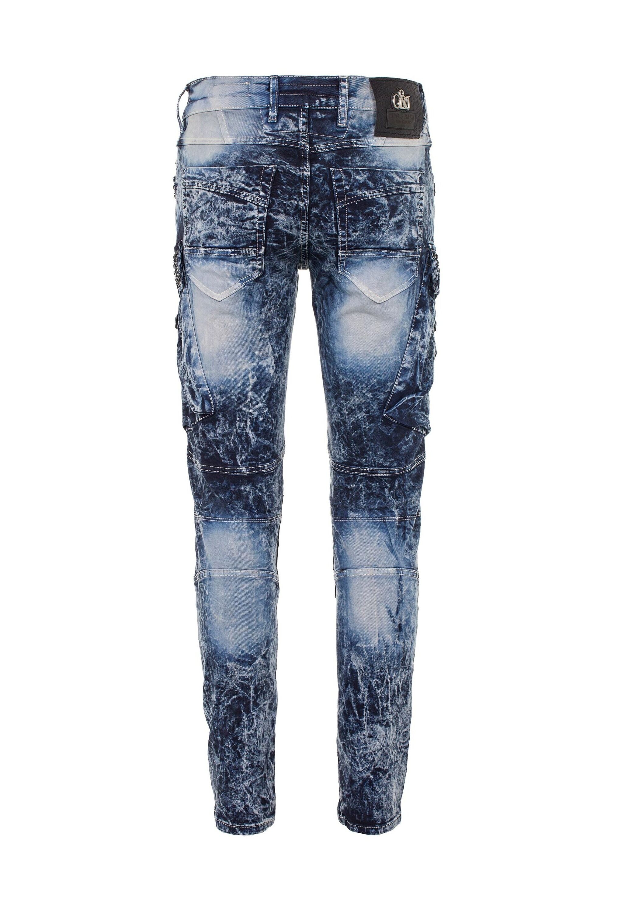 Bikerjeans CIPO & BAXX "Jeans", Herren, Gr. 33, Länge 34, blau, 98% Baumwolle, 2% Elasthan, unifarben, regular fit lang, Jeans, Mit Ripp-Details, CD494 3