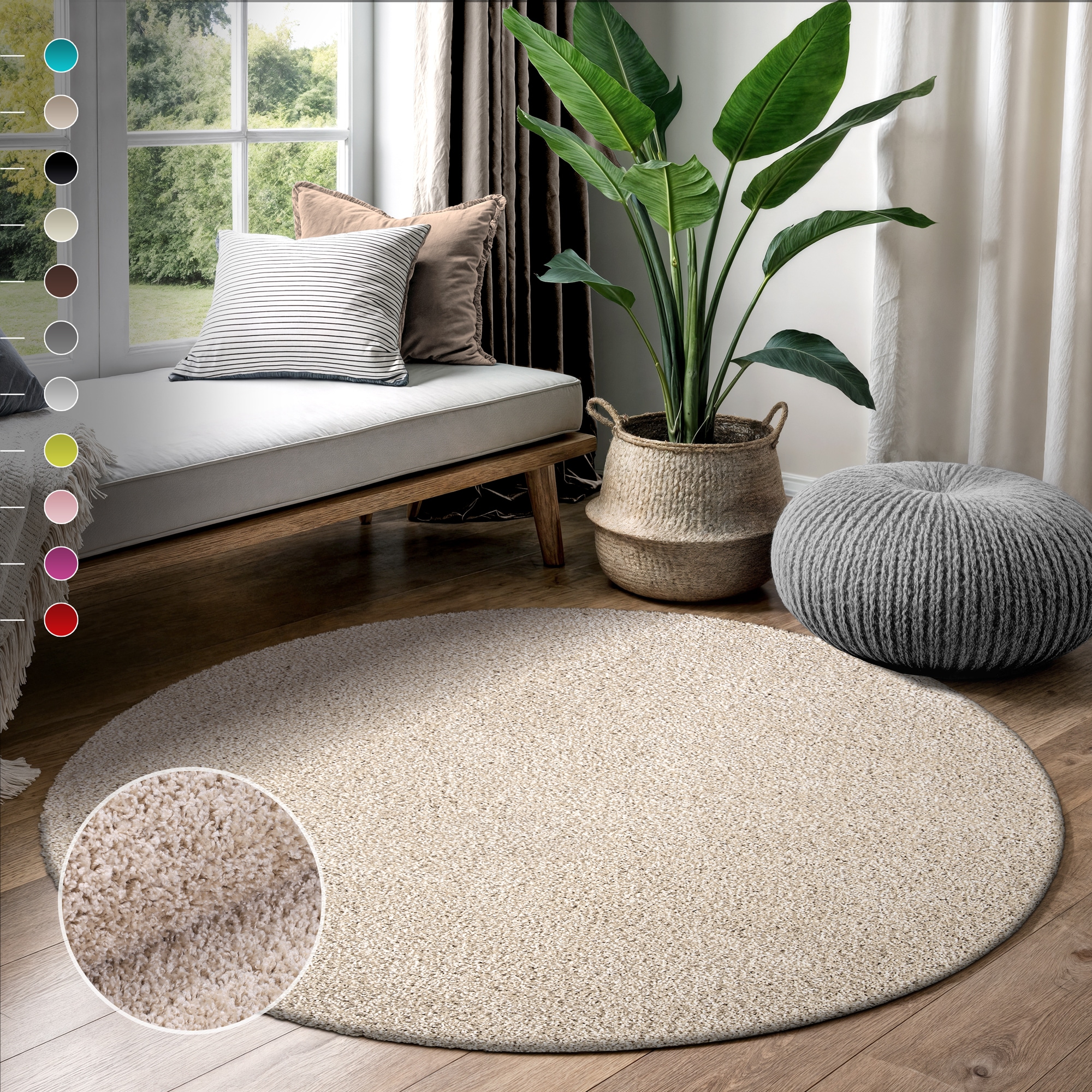 Sanat Hochflor-Teppich "LOCA, auch als Läufer und in Rund" rund 30 mm Höhe Wohnzimmer, Langflor, Shaggy, Schlafzimmer