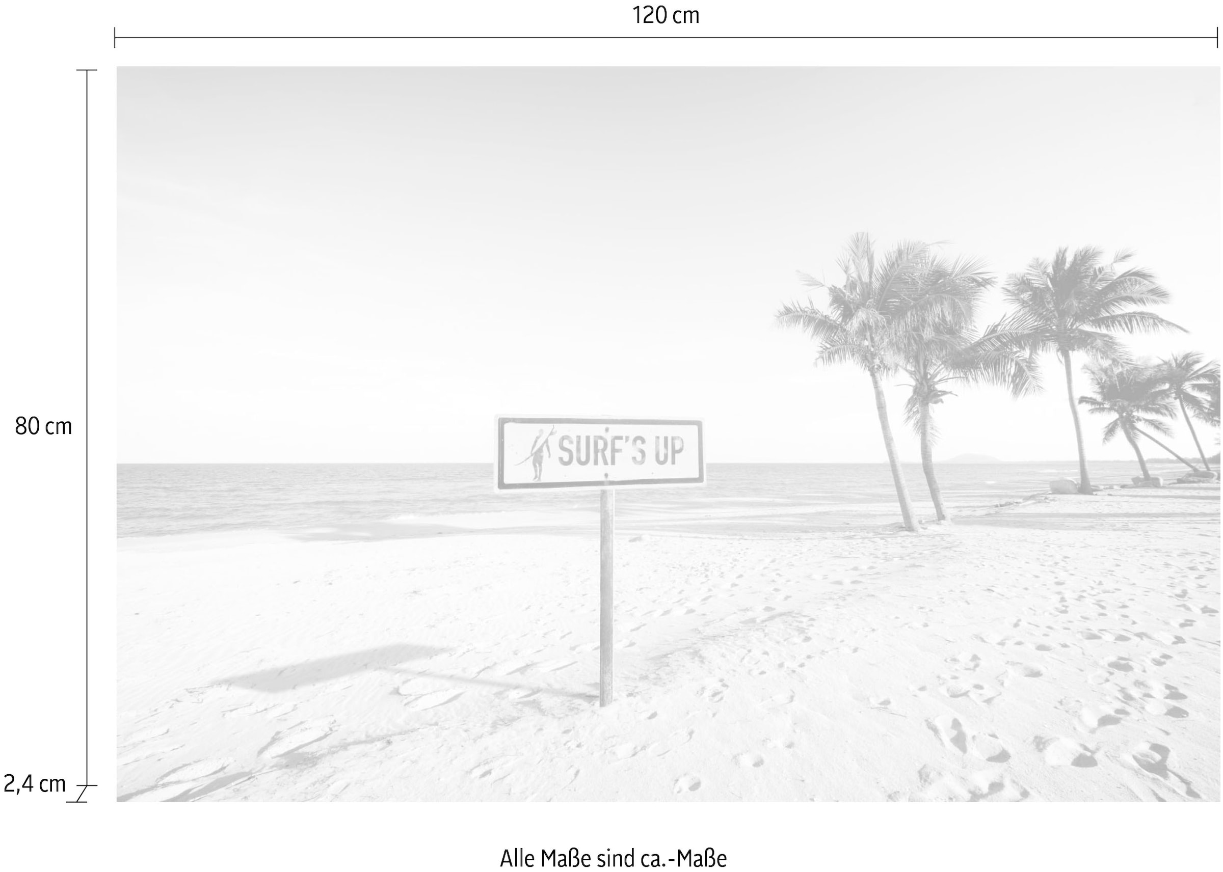 queence Acrylglasbild »Surf's up Strand«, Strand-Strandbilder-Meer-Meer Bilder-Palmen-Schwarz-Weiß, Fine Art-Print in Galeriequalität