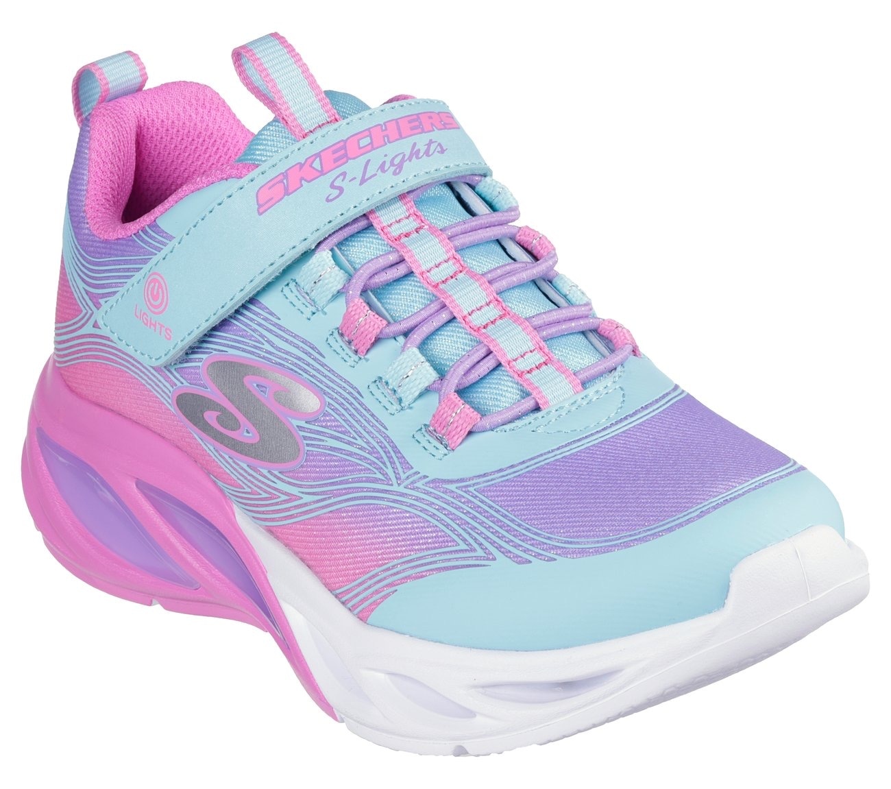 Skechers Sneaker »COSMIC GLOW LIGHTS«, Blink,-Klettschuh mit Glitzer, Größenschablone zum Download