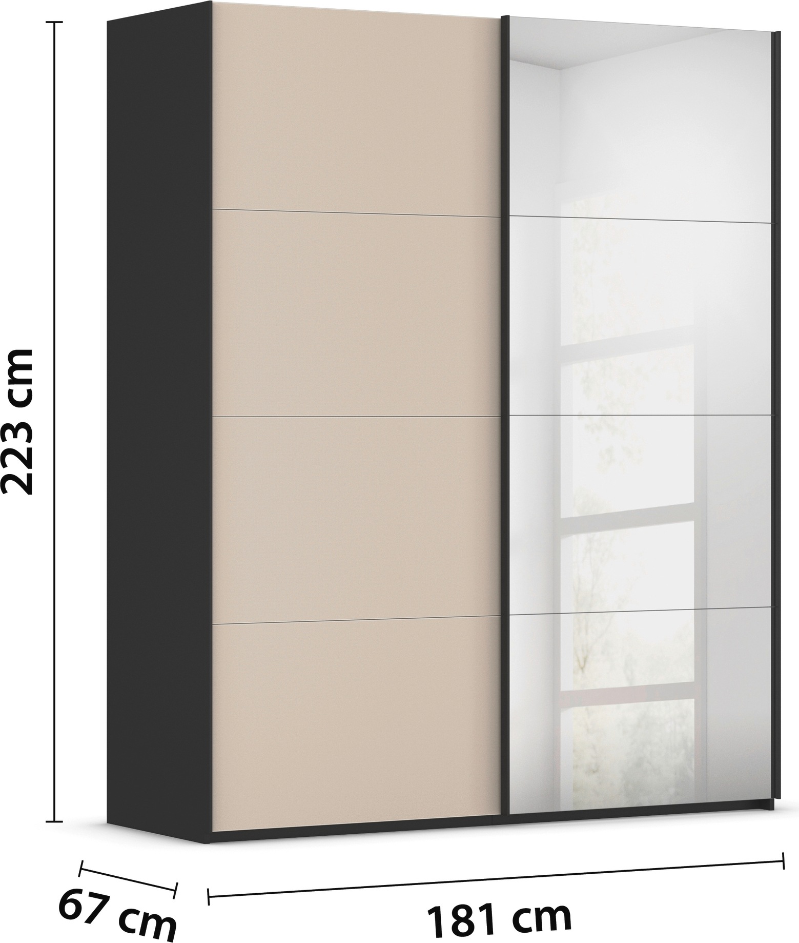 rauch Schwebetürenschrank »Kleiderschrank Schrank Garderobe Schlafzimmerschrank SCALE-FYRA«, edle viergeteilte Türen Spiegel/Glas-Mix viele Farben MADE IN GERMANY