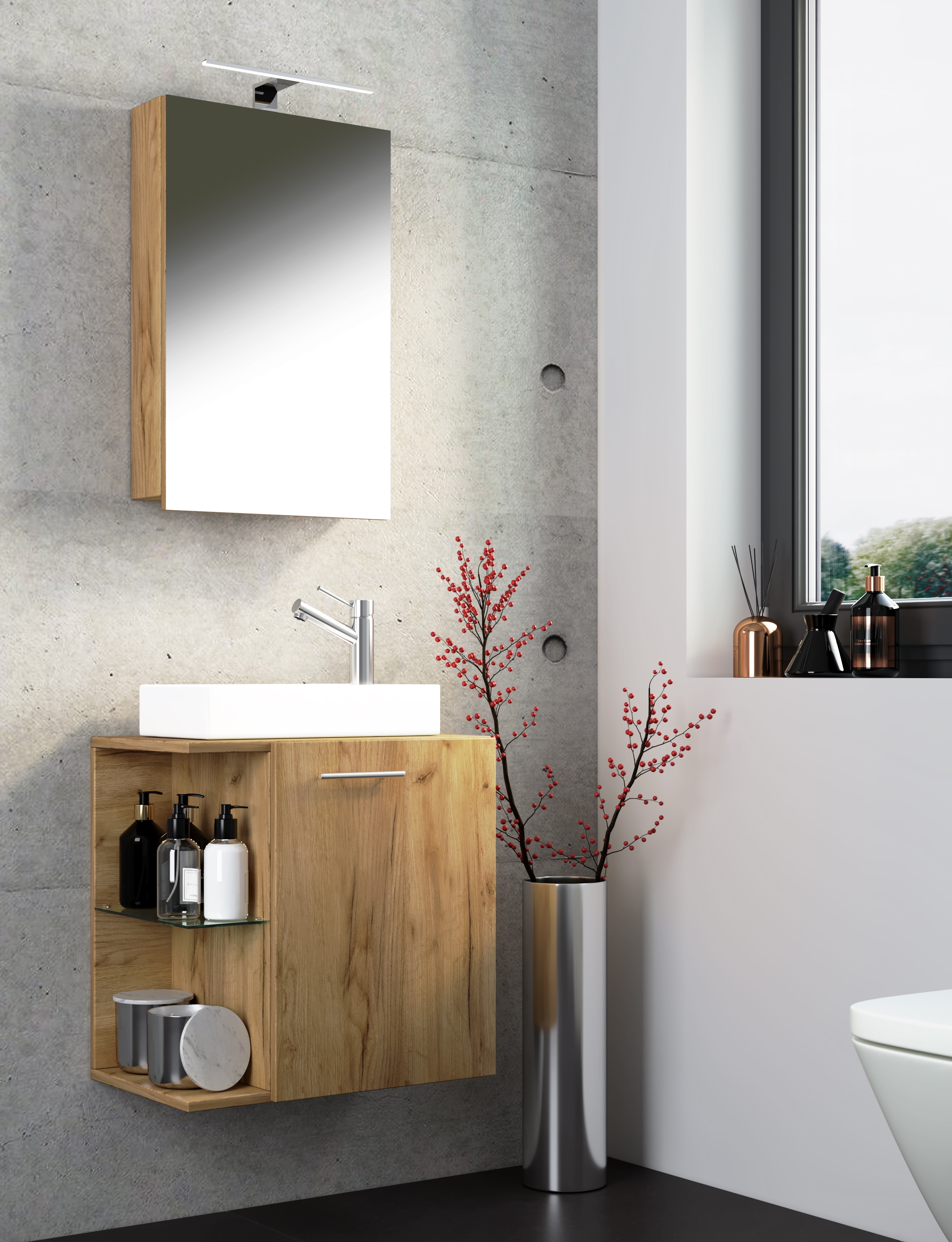 VCM Waschbeckenunterschrank »VCM 3-tlg Set | Waschplatz für Gäste WC | Gästebad | Waschtisch | Badezimmer Set - Hausa SC«, (3 St.)