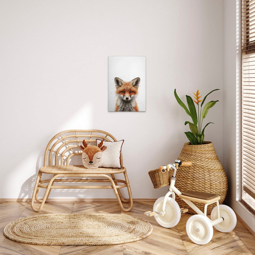 A.S. Création Leinwandbild "Baby Fox - Wandbild Weiß Braun Grau Keilrahmen günstig online kaufen