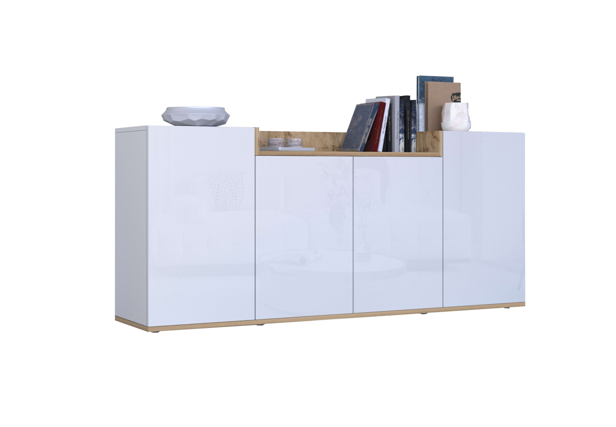 OTTO home Sideboard "BOLSENA, Kommode, Schrank,Lowboard mit 6 Fächer und offenes Ablagefach" 1 Stk. tlg. Breite 160 cm,stehend/hängend,Fronten Hochglanz lackiert,Made in Italy