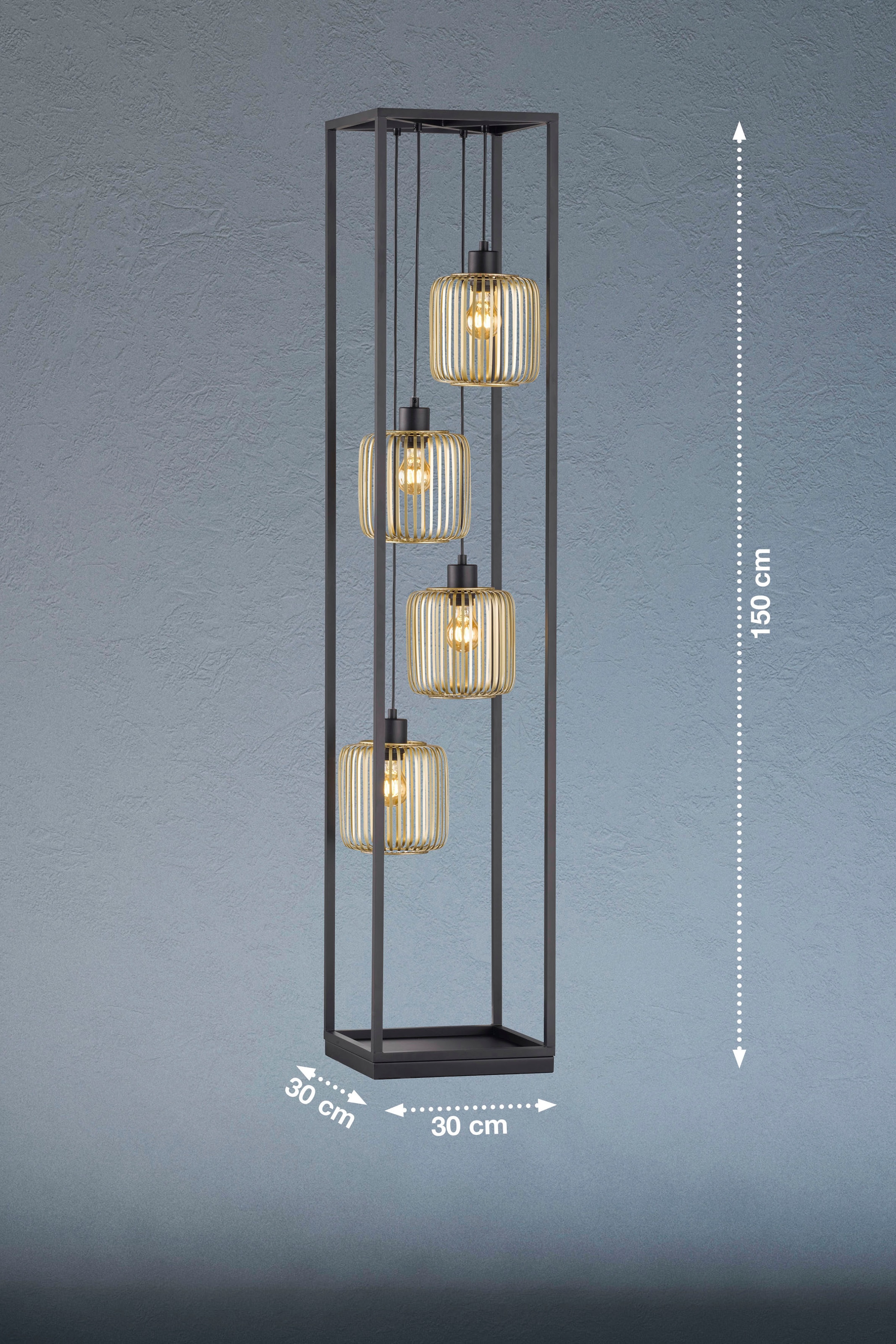 FISCHER & HONSEL Stehlampe »CAYDO«, 4 flammig, Leuchtmittel E27 | ohne Leuchtmittel, Moderne, sandschwarze Leuchte-verleiht Deinem Raum etwas Extravaganz