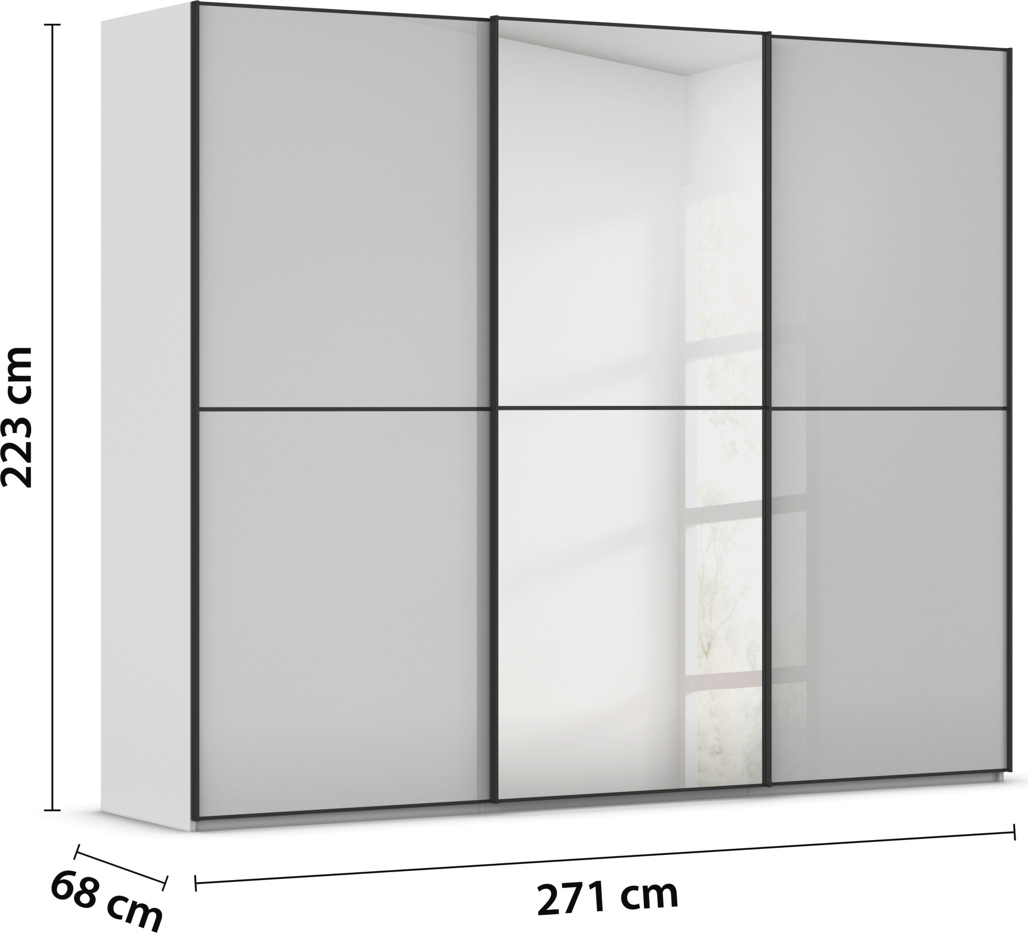 rauch Schwebetürenschrank »Kleiderschrank Schrank Garderobe Schlafzimmerschrank SCALE-DUO«, edle zweigeteilte Türen Spiegel/Glas-Mix 3 Zierleisten MADE IN GERMANY