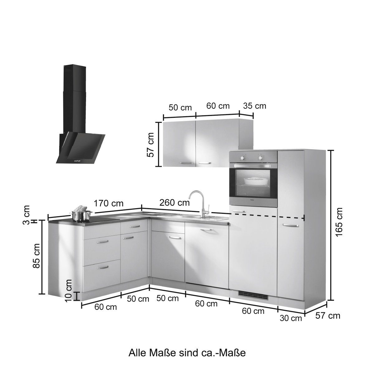 wiho Küchen Winkelküche »Michigan«, mit cm | 170 x 260 kaufen E-Geräten, BAUR