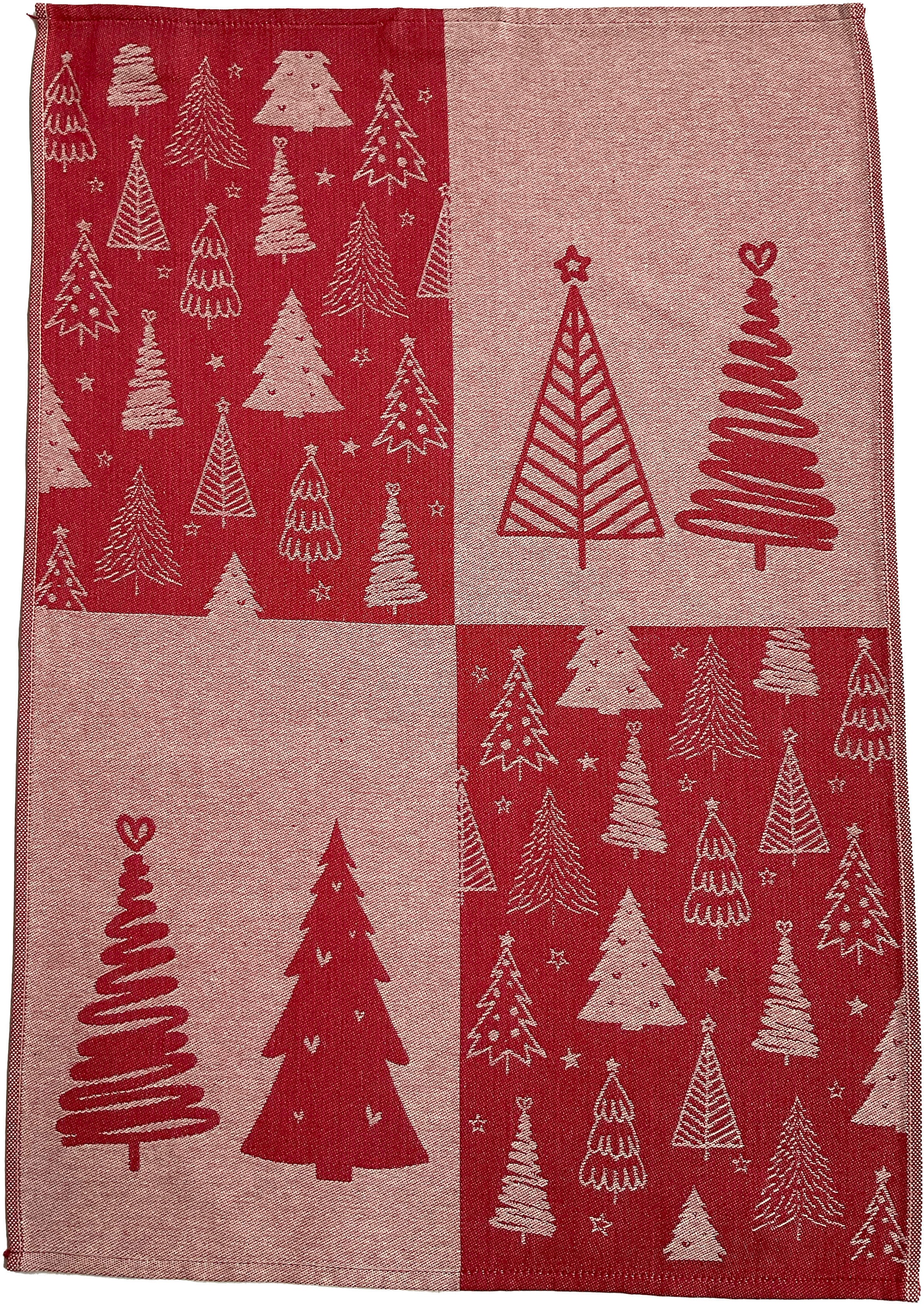 ROSS Geschirrtuch »Weihnachtsküchentuch - BAUM, Weihnachten«, (Set, 2 tlg., 1x Frottiertuch uni - 50x50 cm, 1x Geschirrtuch mit Motiv - 50x70 cm), aus 100% Baumwolle, Weihnachtsdeko