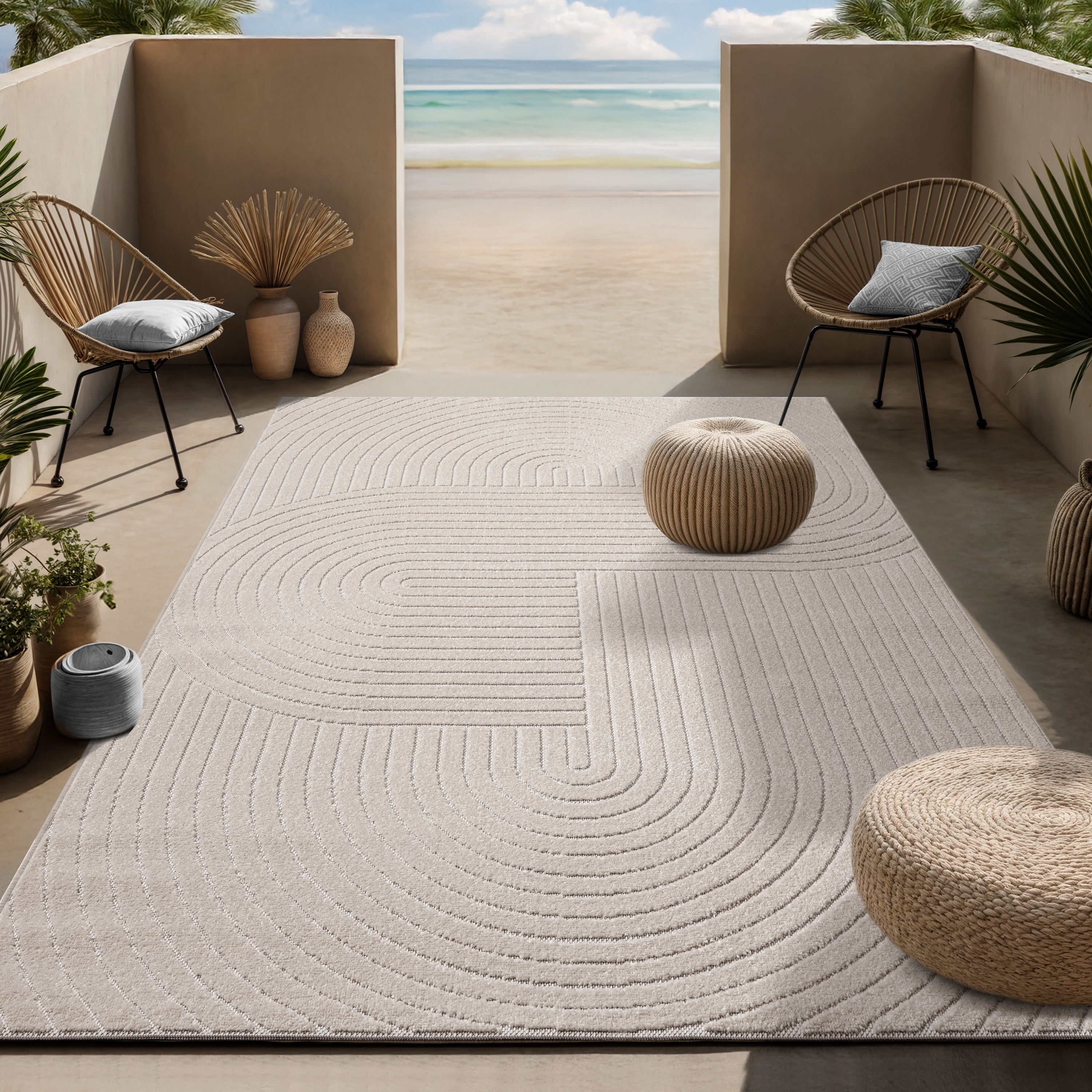 OTTO home Teppich "Lorent" rechteckig 5 mm Höhe Kurzflor, Uni Farben, Hoch-Tief-Effekt, Scandi-Look, Outdoor geeignet