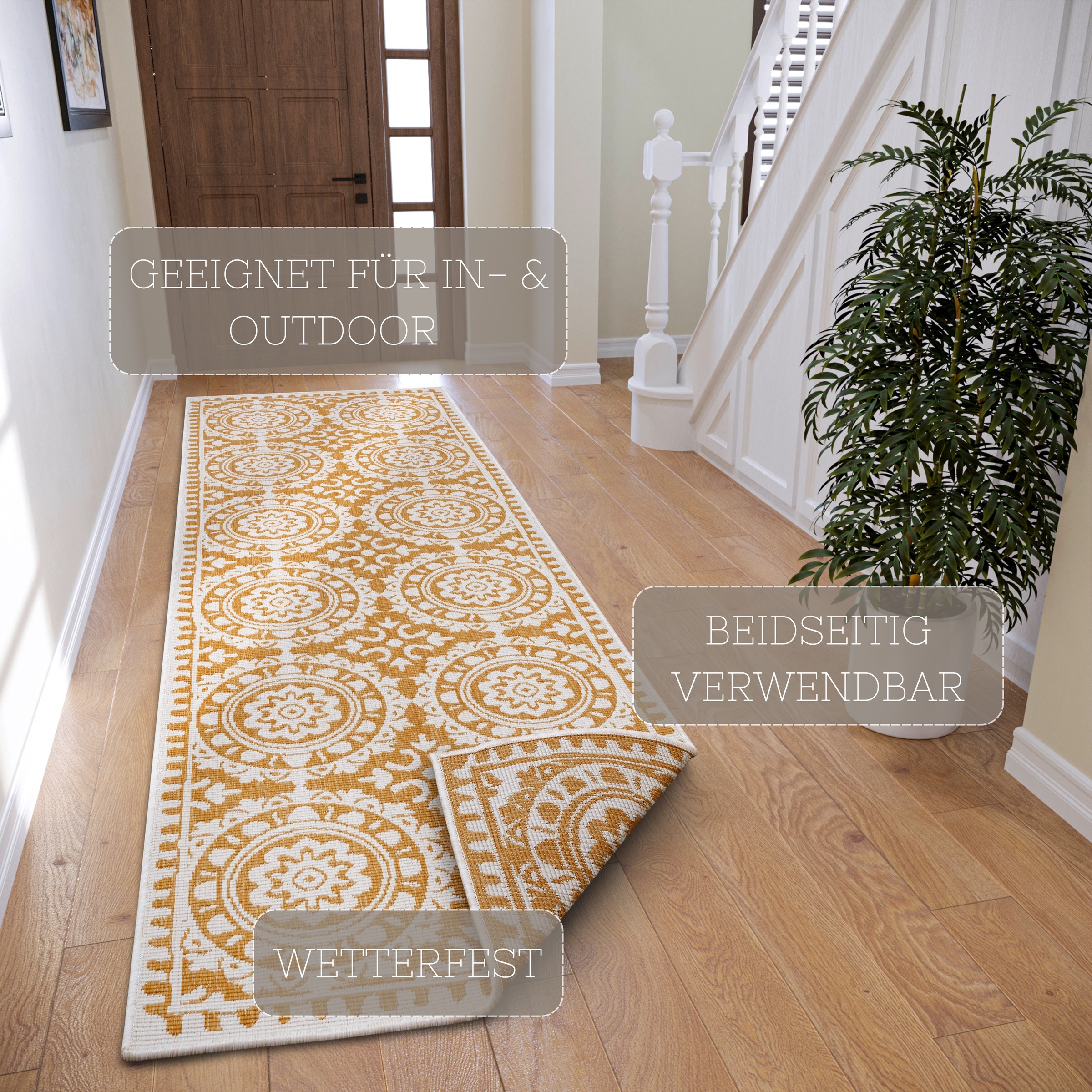 NORTHRUGS Läufer »Jardin«, rechteckig, 5 mm Höhe, Wendeteppich, In-& Outdoor, Vintage, Balkon, Garten, Wohnzimmer, Flur