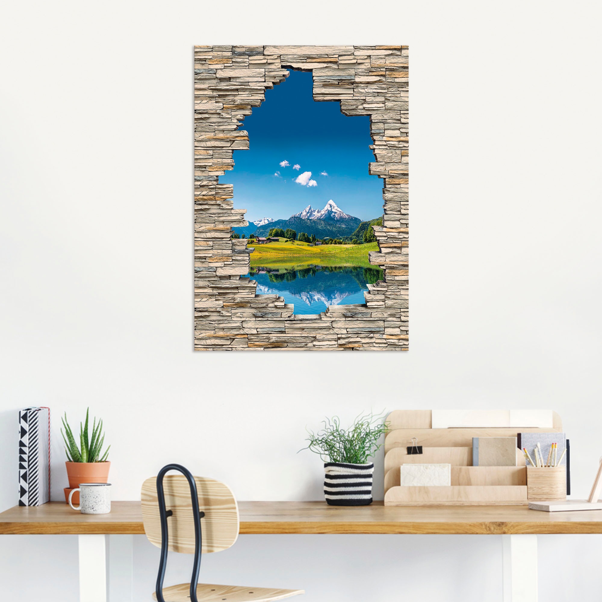 Artland Wandbild »Landschaft in den Alpen Blick Steinmauer«, Berge & Alpenbilder, (1 St.), als Leinwandbild in verschied. Größen