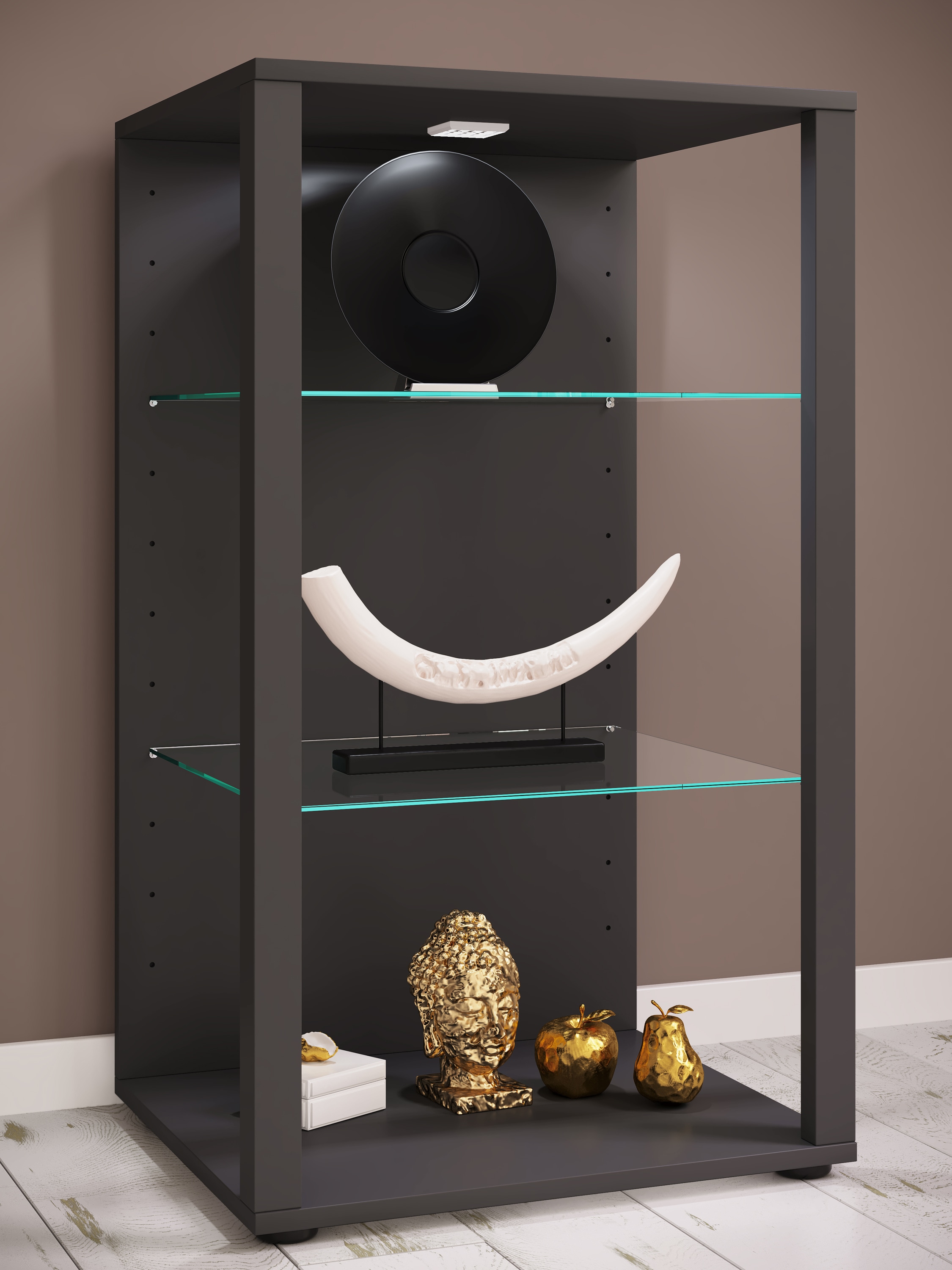 VCM Vitrine »VCM Glasvitrine stehend | Vitrine Glas mit ESG-Sicherheitsglas | Maße ca .H. 90 x B. 52 x T. 44 cm | Standvitrine Glas | Modern und platzsparend | Glas Vitrinenschrank ¿ Glasol XL«, (1 St.)