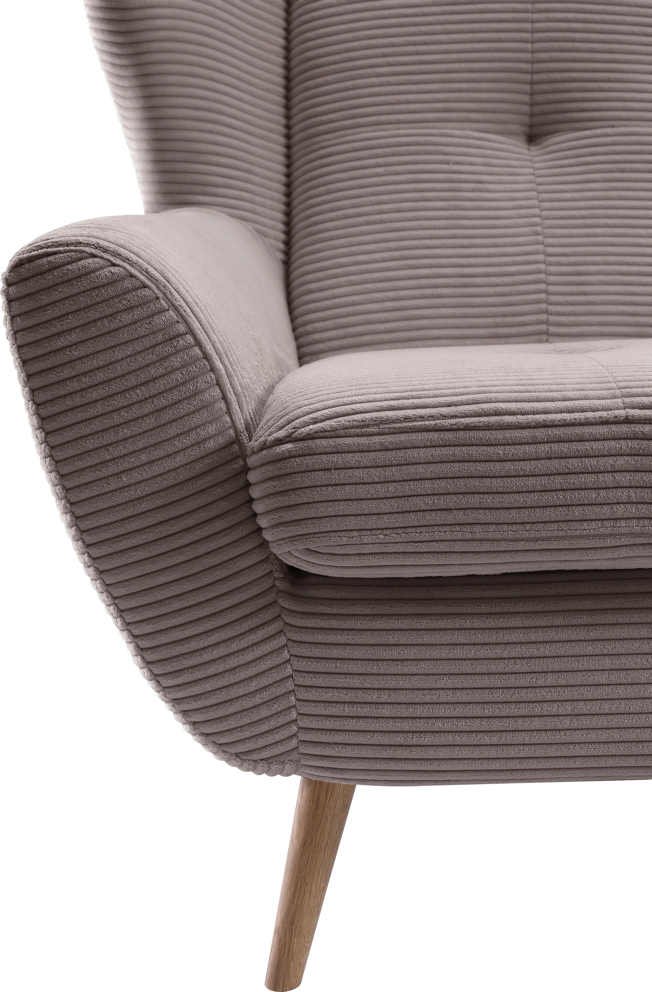 exxpo - sofa fashion Sessel »ALVESTA, Ohrensessel, Loungesessel mit hohem Sitzkomfort«, gemütliche Rückenlehne, mit Knopfheftung und hohen Holzfüßen, in Cord