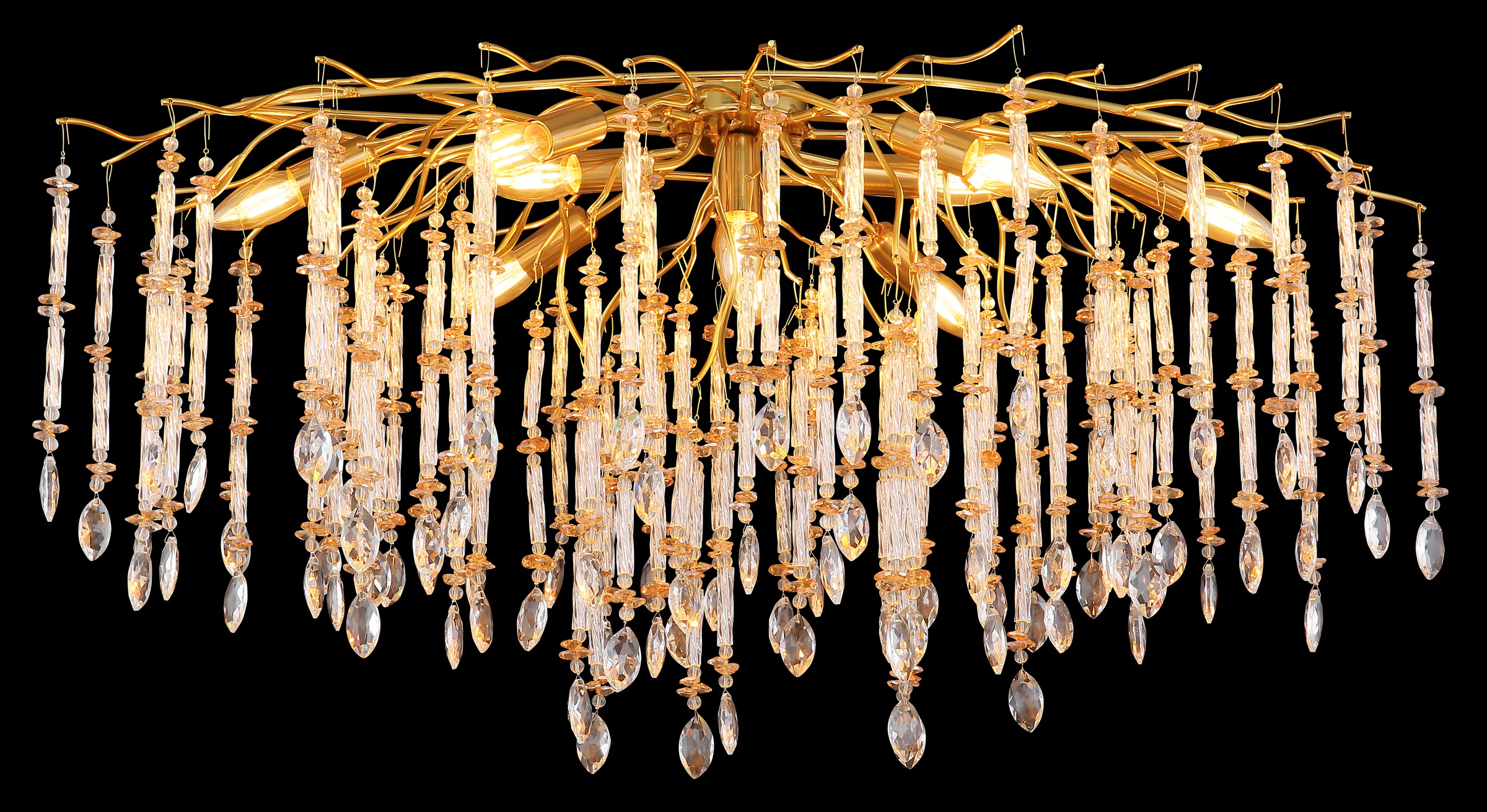 GLOBO LIGHTING Deckenleuchte »GLORIA« E14 1 Stk. Goldfarbene Deckenleuchte mit klaren und amber Glaskristallen