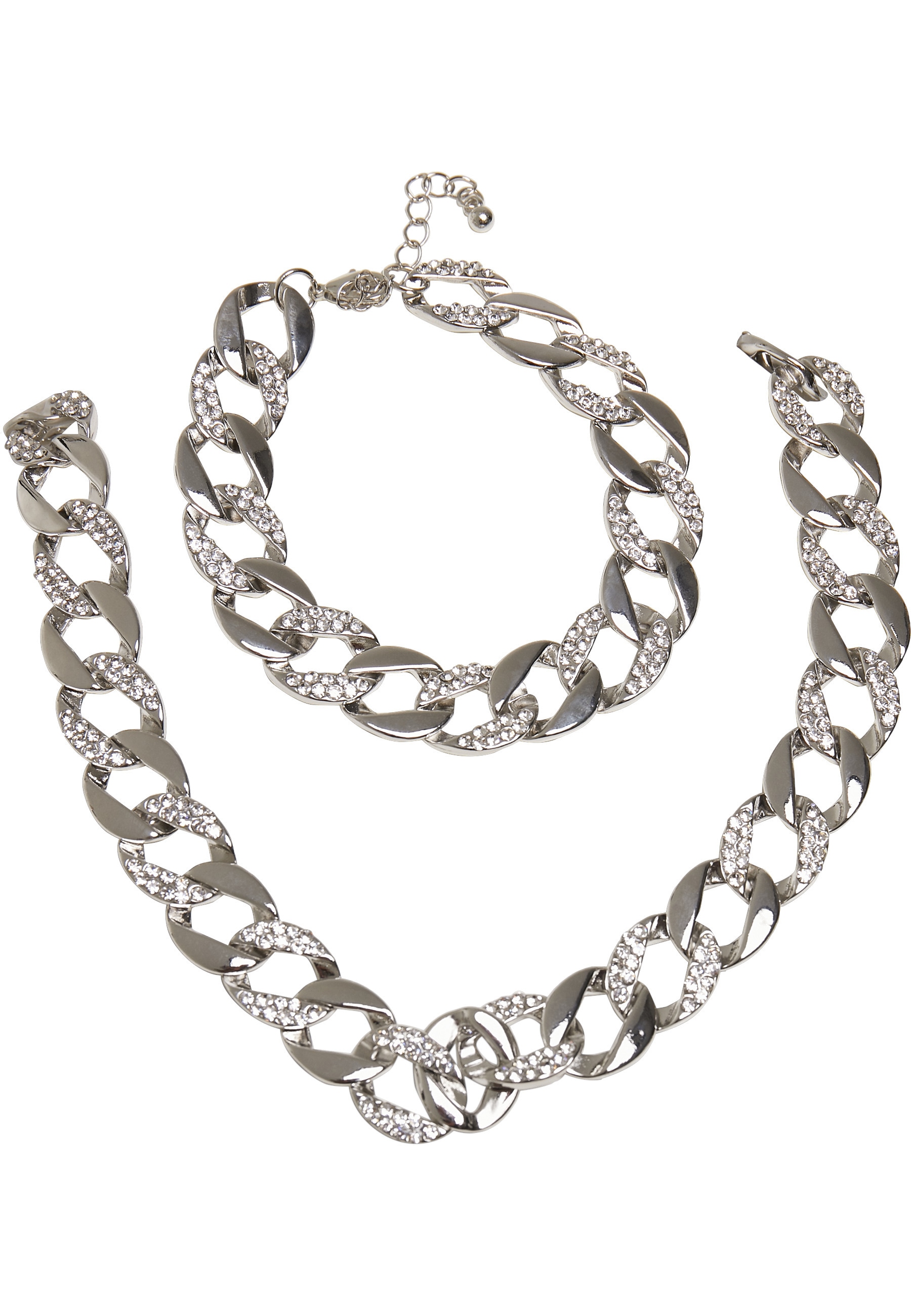 URBAN CLASSICS Damen Bettelarmband "Urban Classics Unisex Basic Diamond Necklace And Bracelet Set", onesize, Zink, silber, Zink, Armbänder