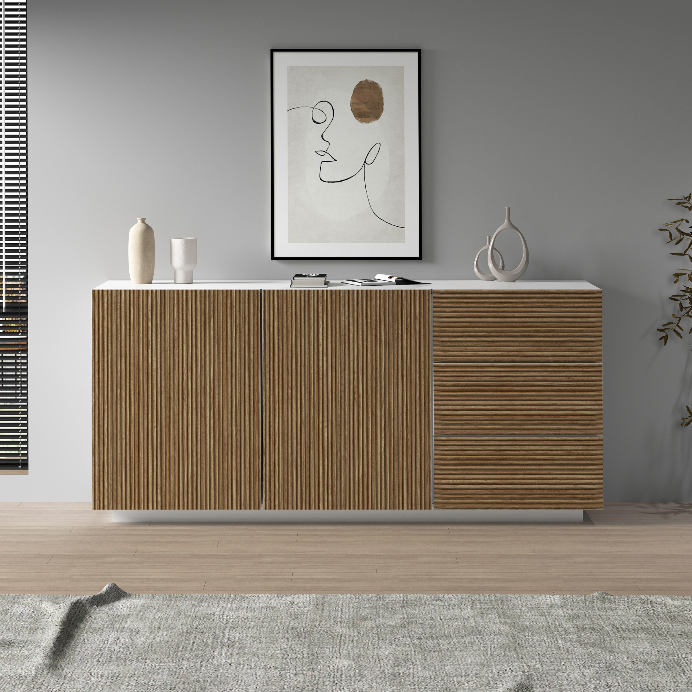 Home affaire Sideboard "Vega Sideboard,Kommode,180 cm" mit 2 Türen und 3 Sc günstig online kaufen