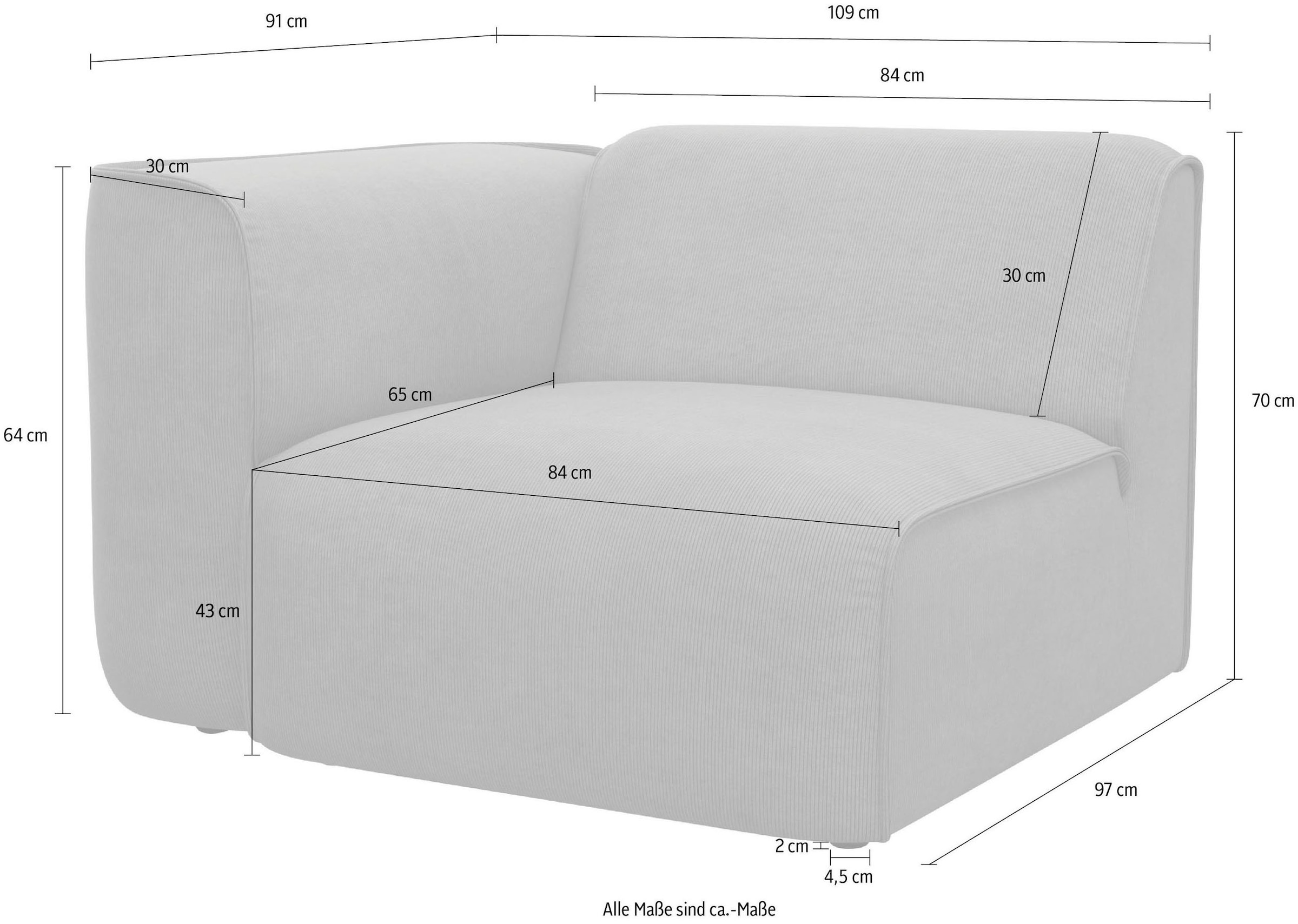 RAUM.ID Sessel »Merid Sofa-Eckelement, Maße B/T/H: 109/97/46 cm«, als Modul oder separat verwendbar, für individuelle Zusammenstellung
