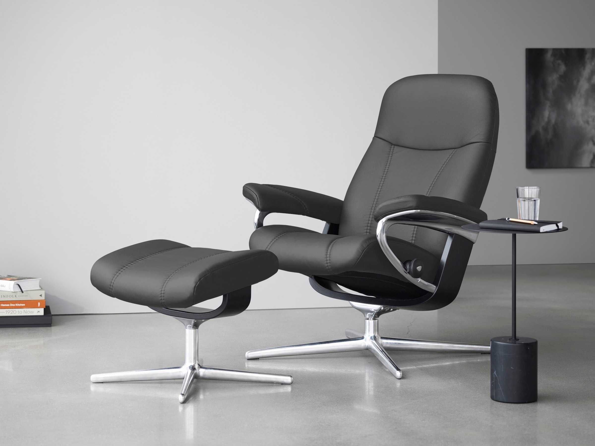 Stressless Fußhocker "Consul", mit Cross Base, Größe S, M & L, Holzakzent Schwarz