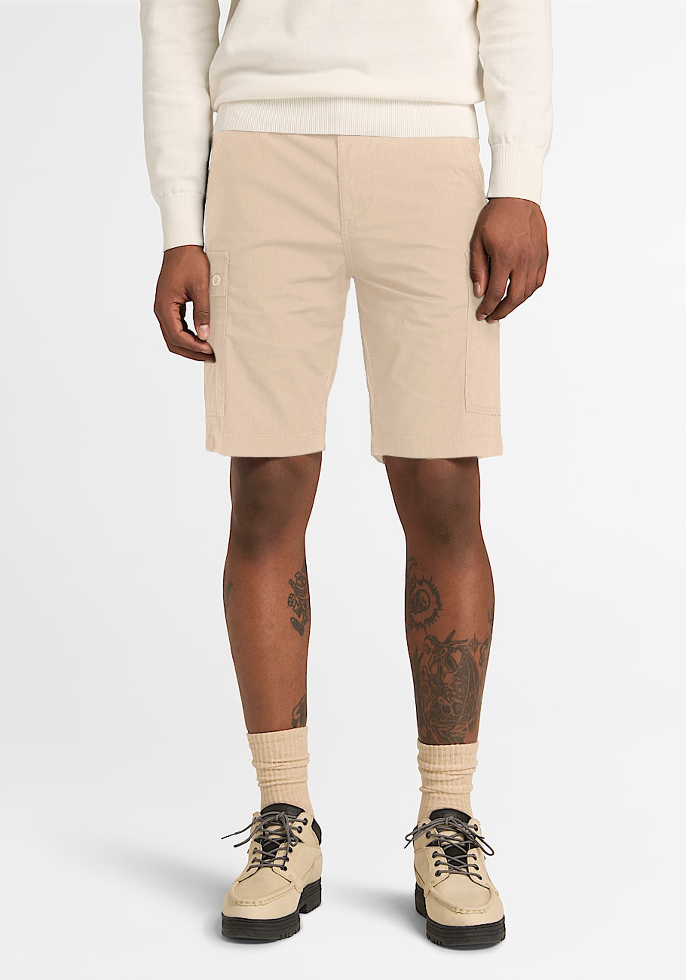 Cargoshorts TIMBERLAND "Poplin Cargo Shorts", Herren, Gr. 31, N-Gr, safari, Obermaterial: 98% Baumwolle, 2% Elasthan. Futter: 100% Baumwolle, Hosen, sportlicher Stil, bequemer Sitz