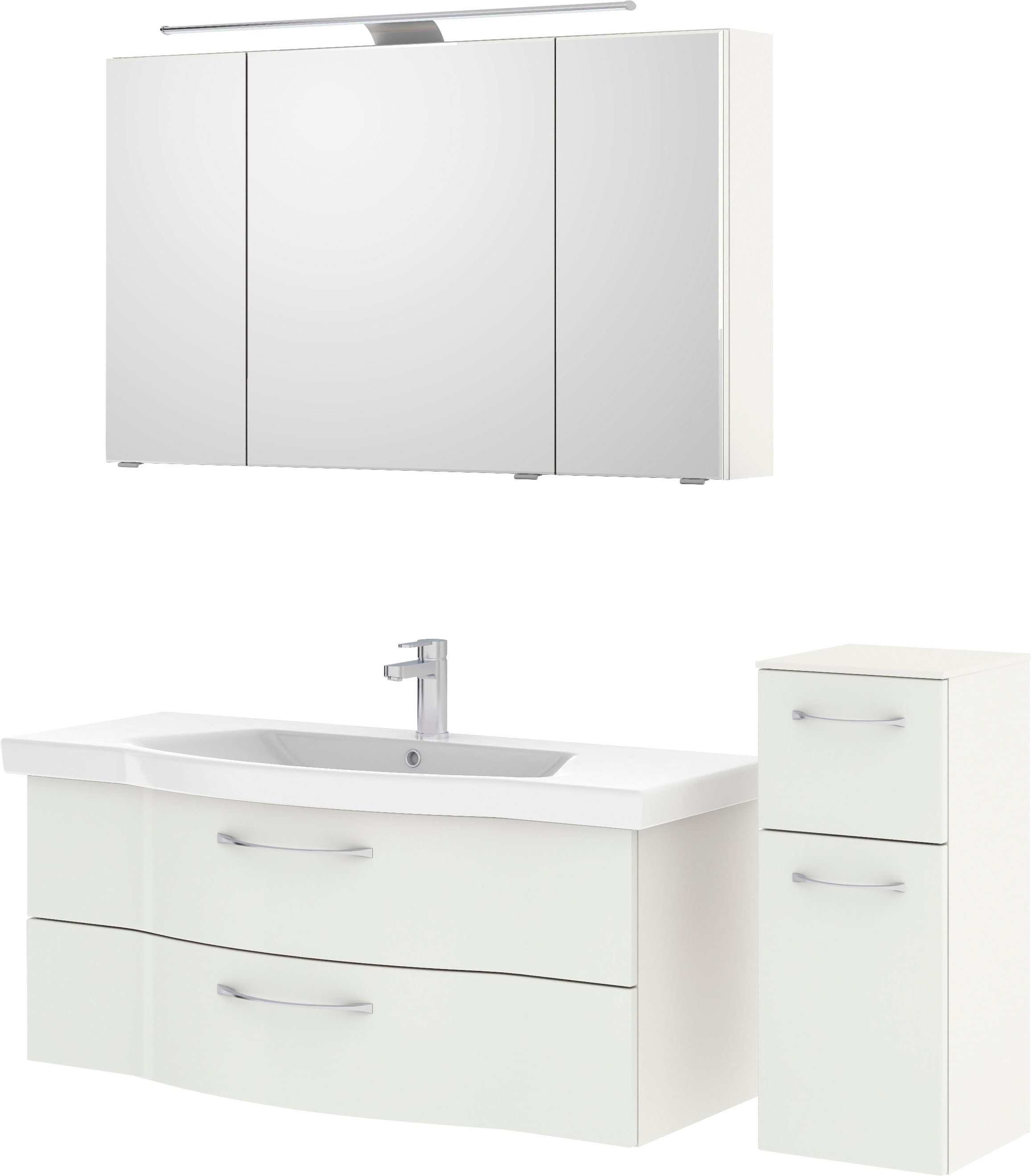 Saphir Badmöbel-Set »6005 Sprint 3-teilig, Keramik-Waschtisch mit LED-Spiegelschrank«, (4 St.), Unterschrank, inkl. Türdämpfer, 4 Türen, 3 Schubladen, Bad-Set