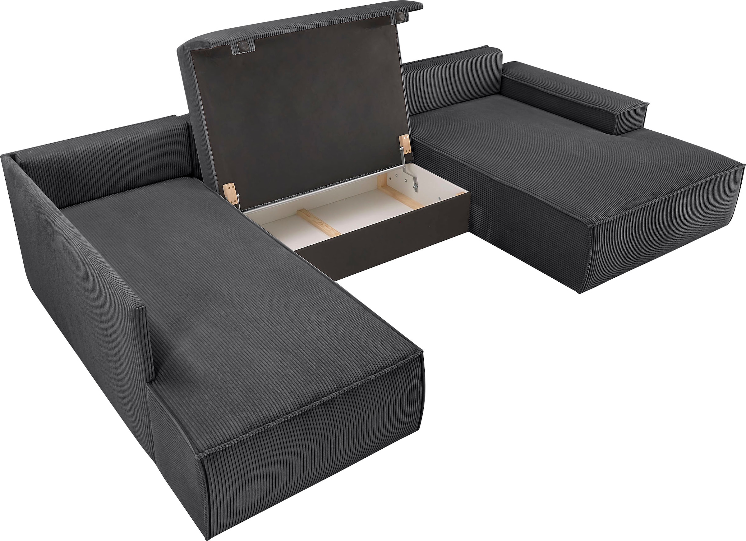 Home affaire Wohnlandschaft »SHERWOOD  329 cm, U-Form, Schlafsofa,« Schlaffunktion m. Bettkasten (194x139 cm), Cord, Vintage, Samtvelours