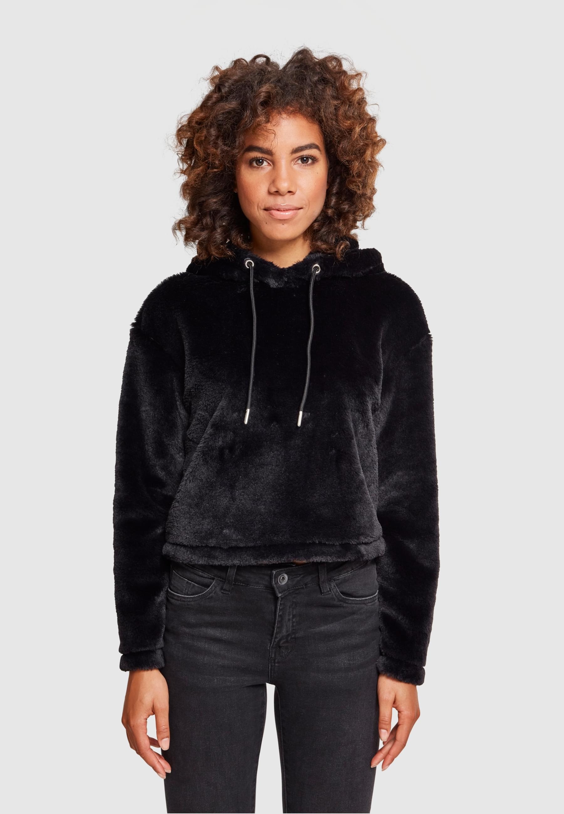URBAN CLASSICS Rundhalspullover »Urban Classics Damen Ladies Oversize Short Teddy Hoody«, (1 tlg.)