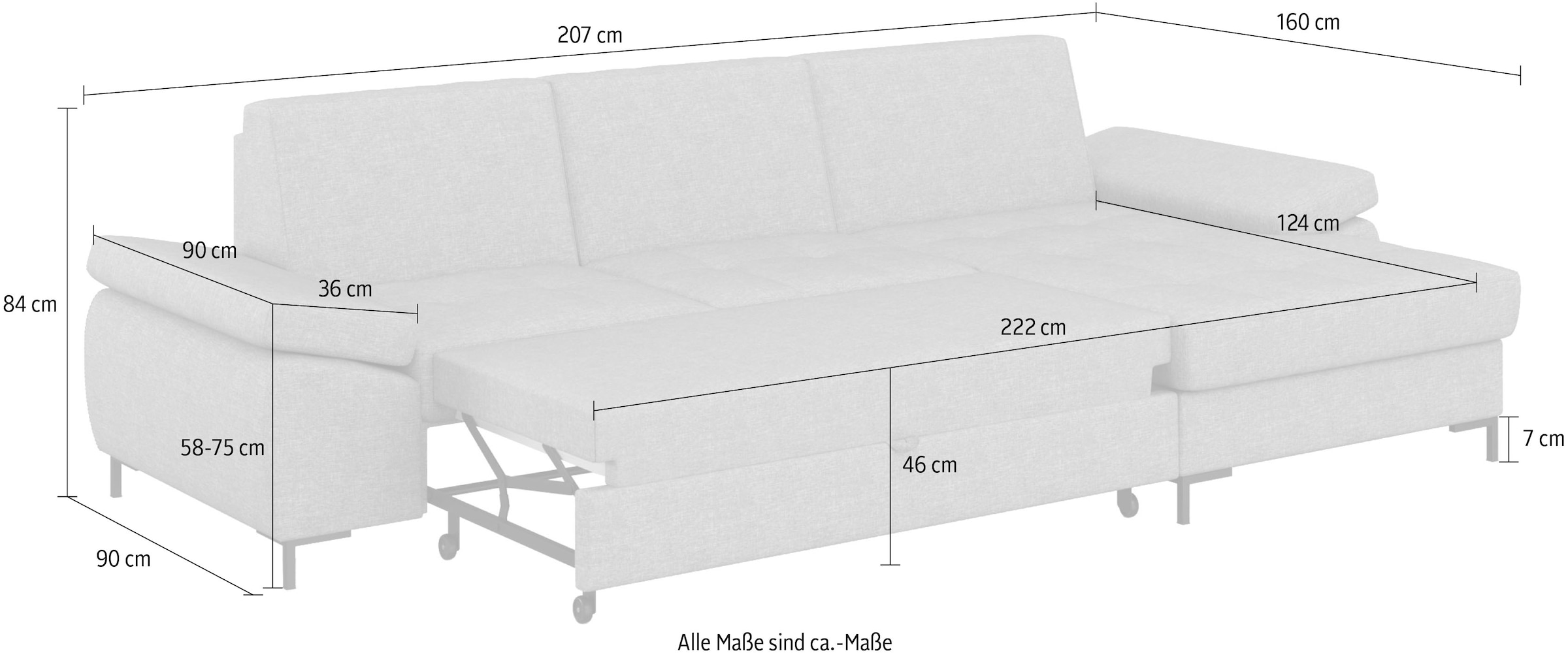 DOMO collection Ecksofa »Capelo L-Form«, mit Armteilverstellung, wahlweise mit Bettfunktion, Federkern