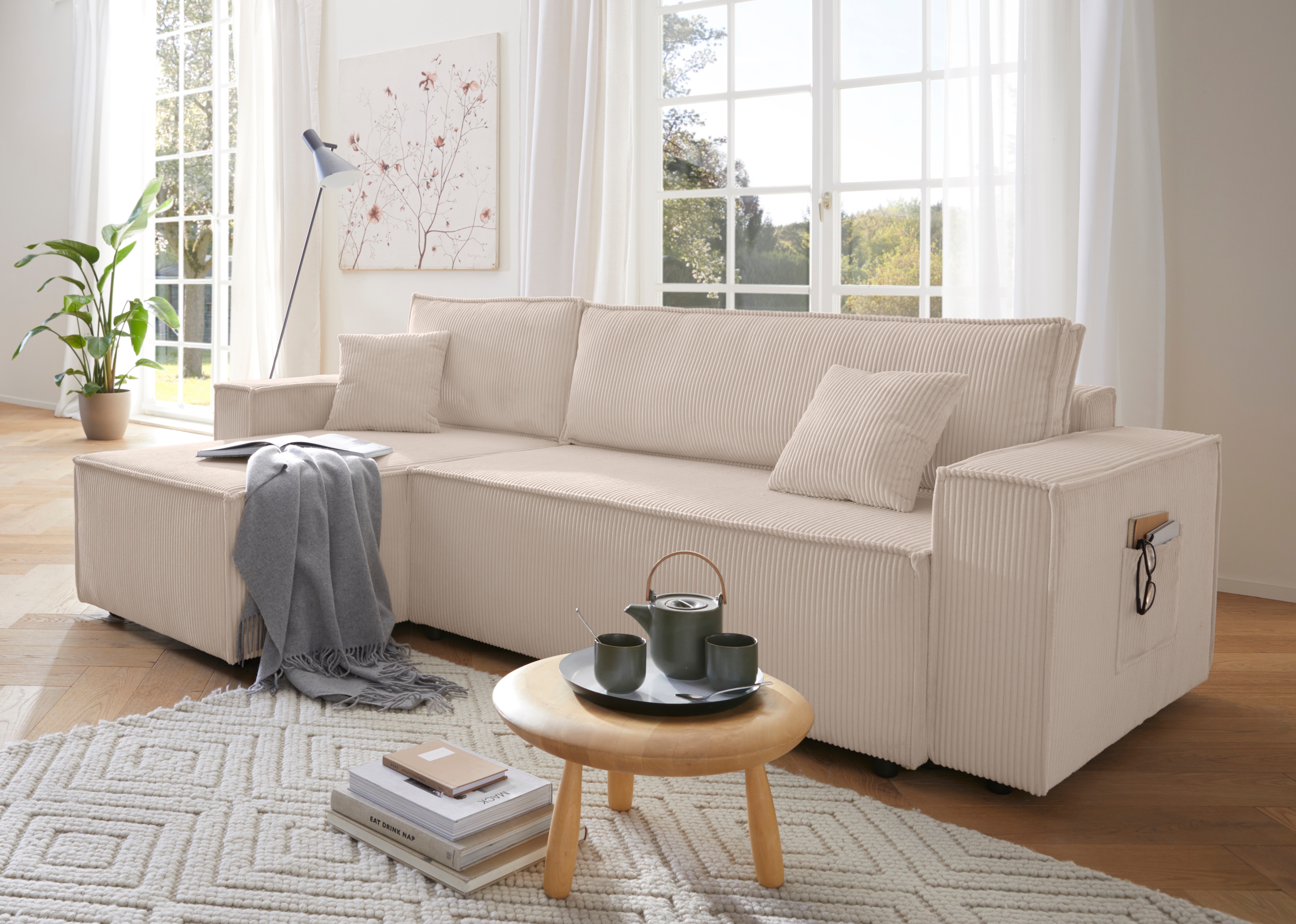 OTTO home Ecksofa "CASSI L-Form, 241cm - OTTO. Verlässliche Qualität." Schlaffunktion (133/200), Bettkasten, Cord, Unser Tiefpreis
