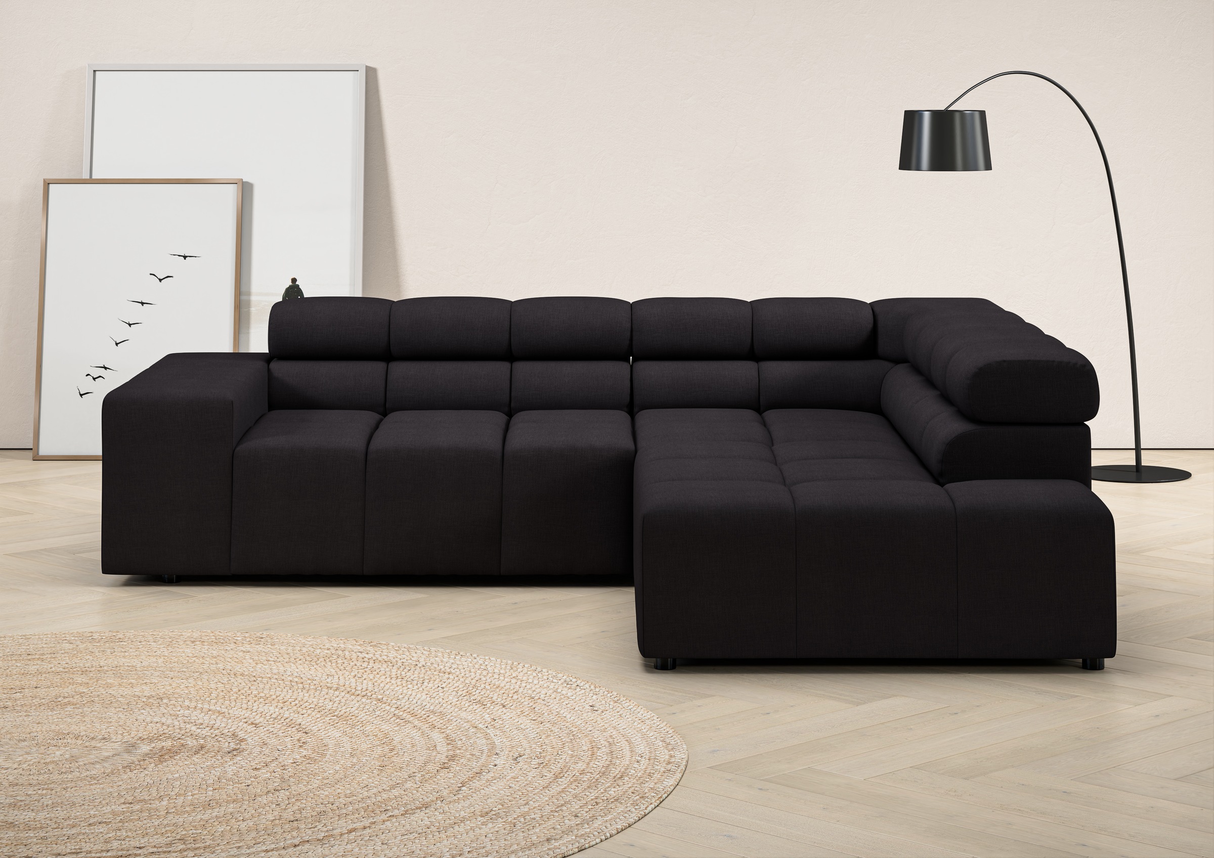 Ecksofa HOME AFFAIRE "Ancona, incl. Kopfteilverstellung + 3 Zierkissen, L-Form, Breite 249cm", grau, B:249cm H:70cm T:215cm, 100% Polyester, Sofas, Ecksofa, wahlweise motorische Sitztiefenverstellung, B/T(H: 249/215/70 cm