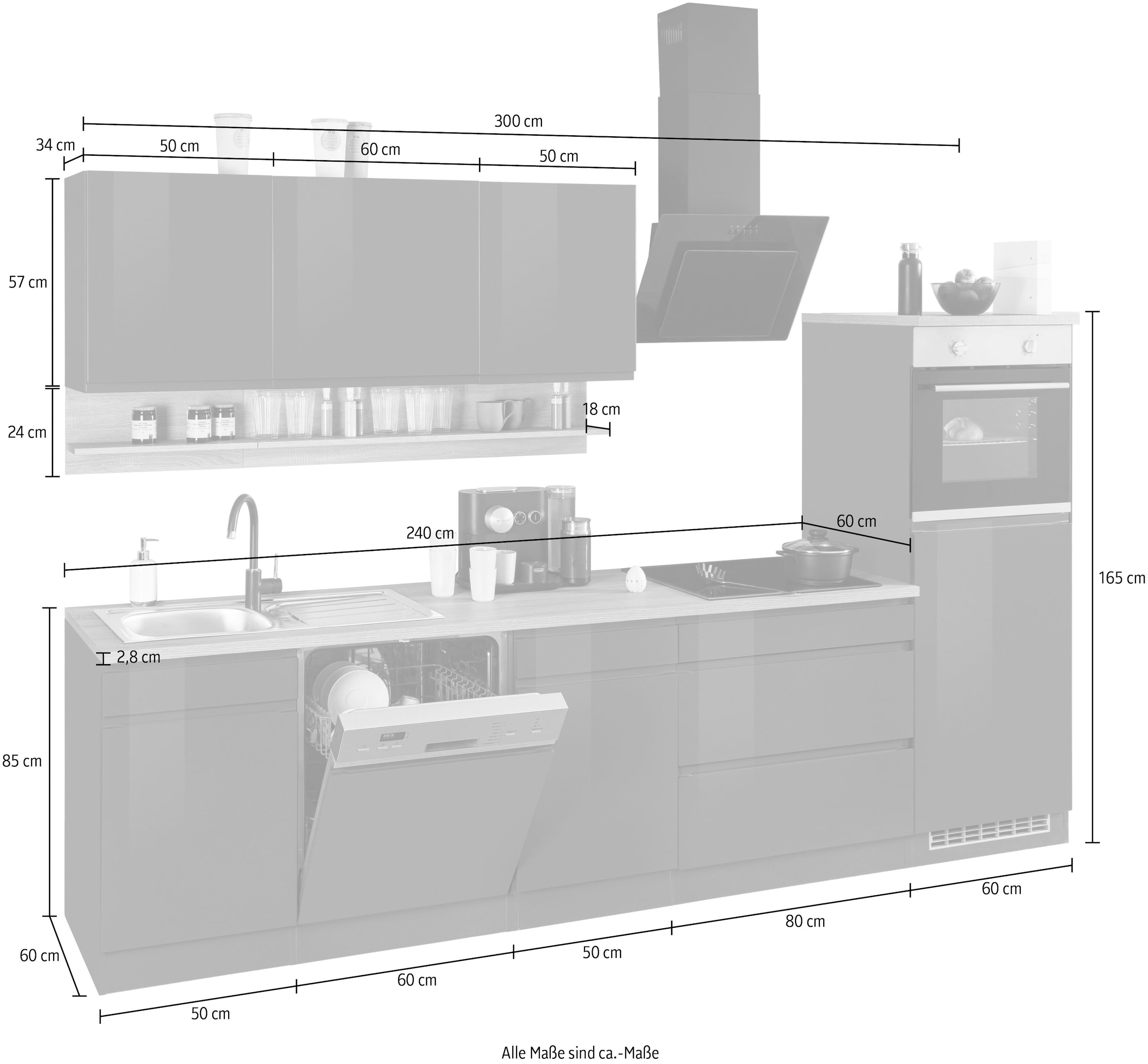 KOCHSTATION Küchenzeile »KS-Virginia«, Breite 300 cm, mit E-Geräten