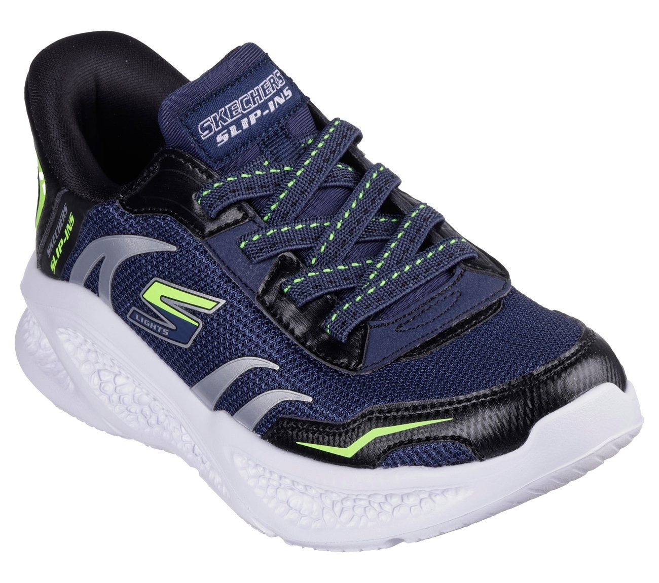 Skechers Slip-On Sneaker »SKECHERS METEOR-LIGHTS«, Schlupfschuh mit cooler Blinkfunktion, Größenschablone zum Download