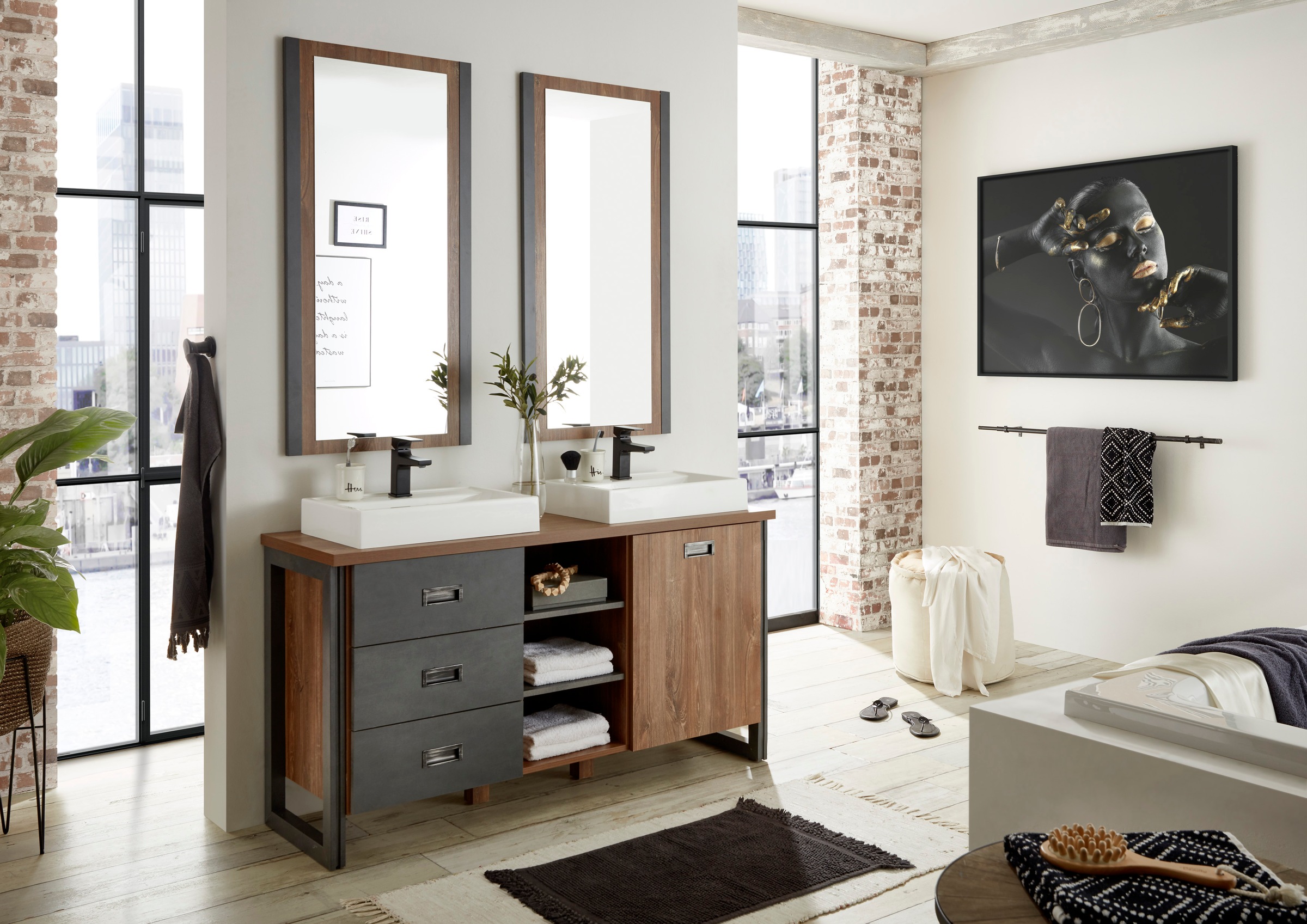 Home affaire Badmöbel-Set "Detroit, Bad im Industrialdesign, 2-teiliges Bad günstig online kaufen