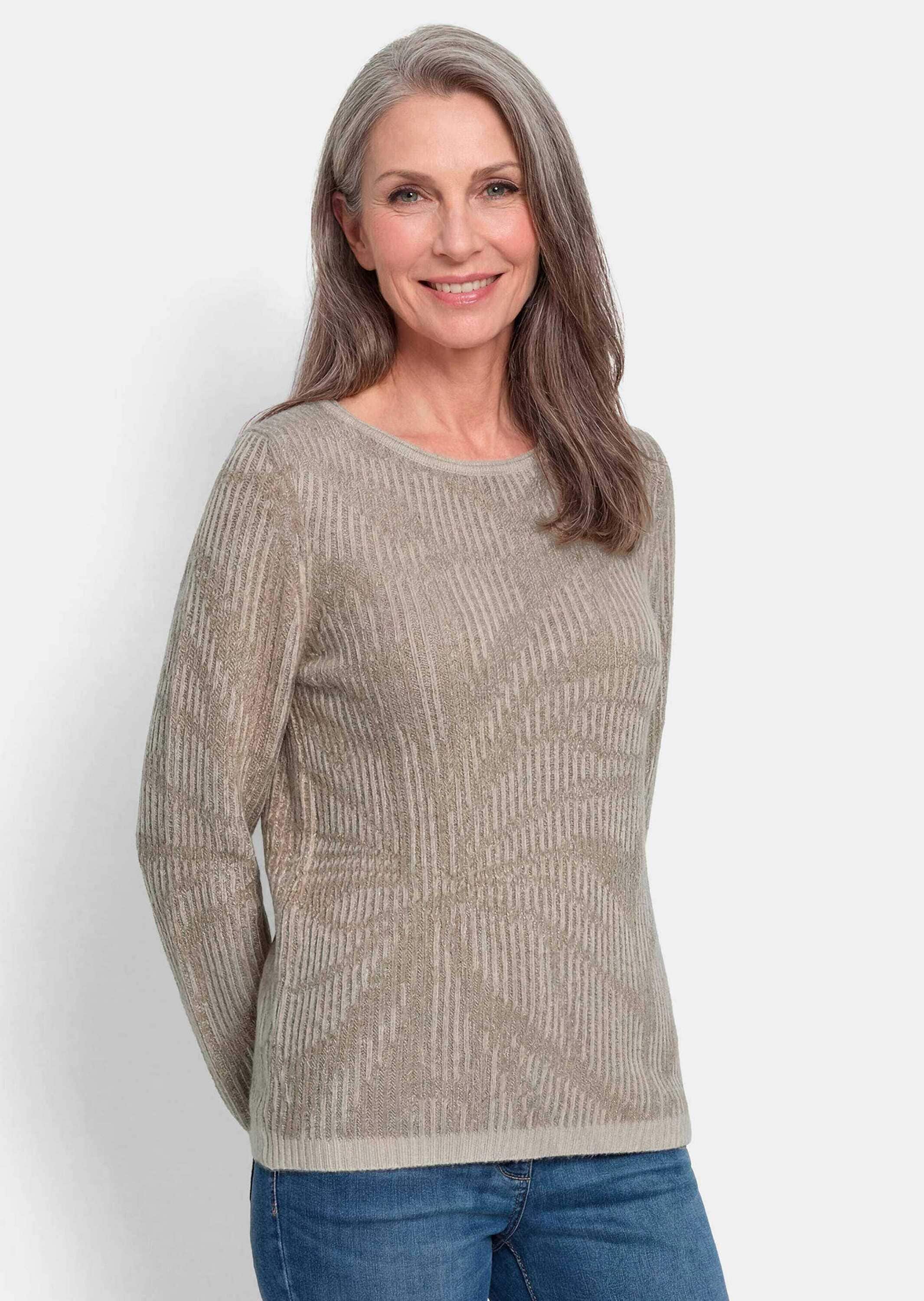 GOLDNER Rundhalspullover »Strickpullover mit Blumenmuster« Rollbündchen am Ausschnitt