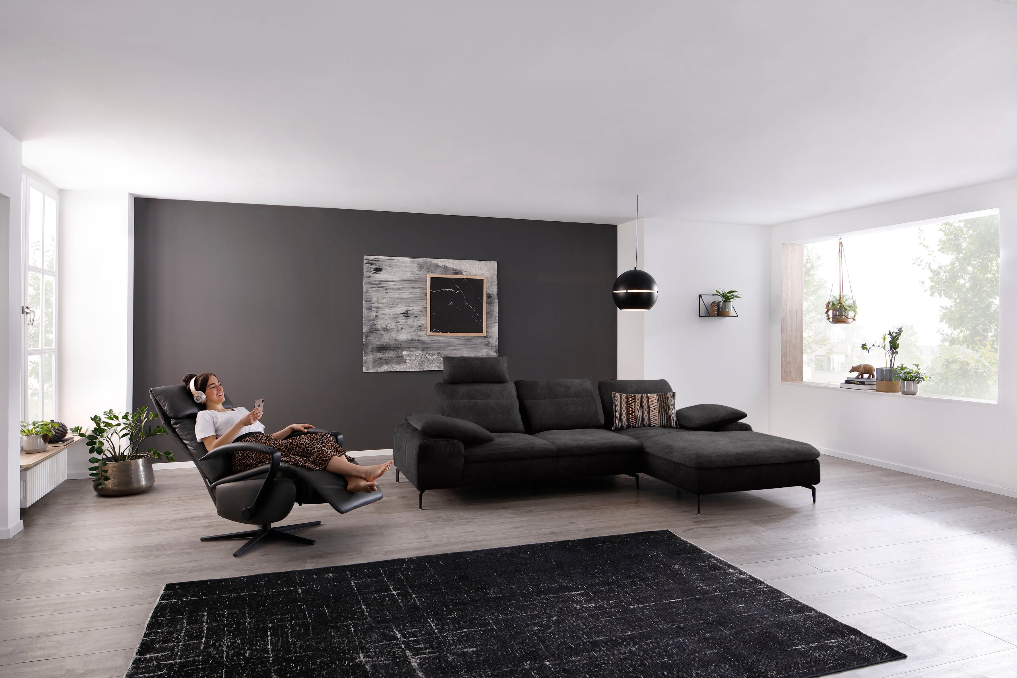 W.SCHILLIG Ecksofa "valentinoo, Designsofa, bequem, elegant und zeitlos, L-Form" inklusive Hocker, mit Sitztiefenverstellung, Breite 299 cm