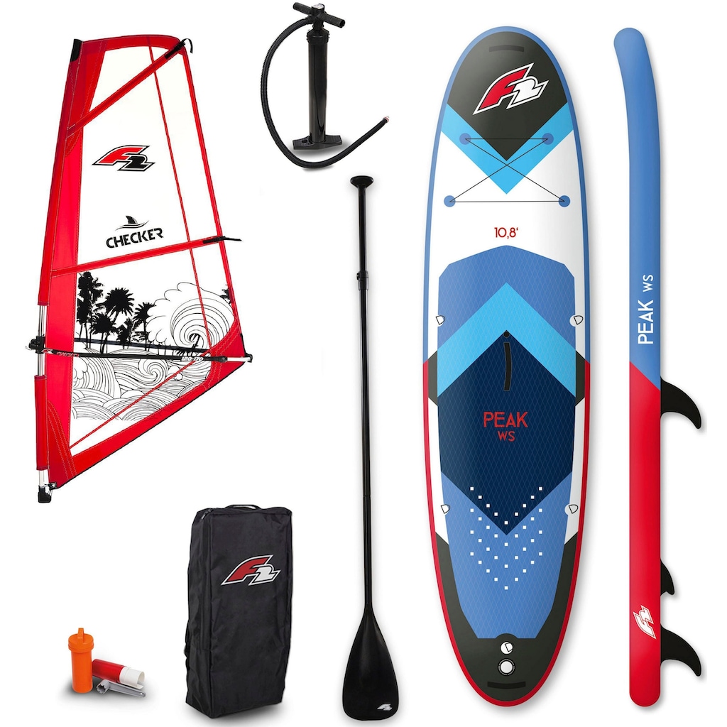 F2 Windsurfboard »Peak WS 10,8 Set mit Checker Rigg 4,5m²«, (Set, 16 tlg., mit Paddel, Pumpe, Transportrucksack und Segel)