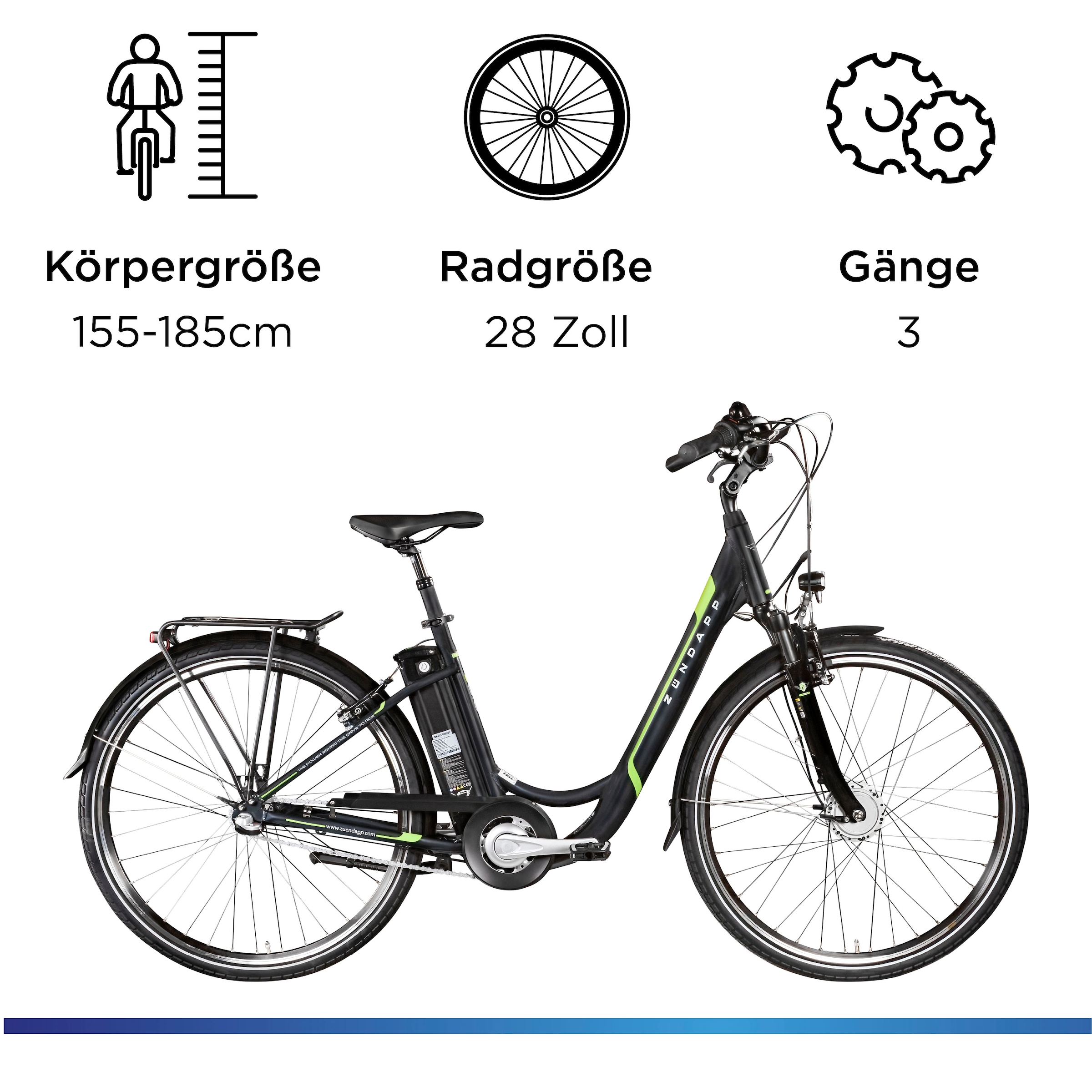 Zündapp E-Bike »Z510«, 3 Gang, Shimano, Nexus SC-3C41, Frontmotor 250 W, (mit Frontkorb), Pedelec, Elektrofahrrad für Damen u. Herren