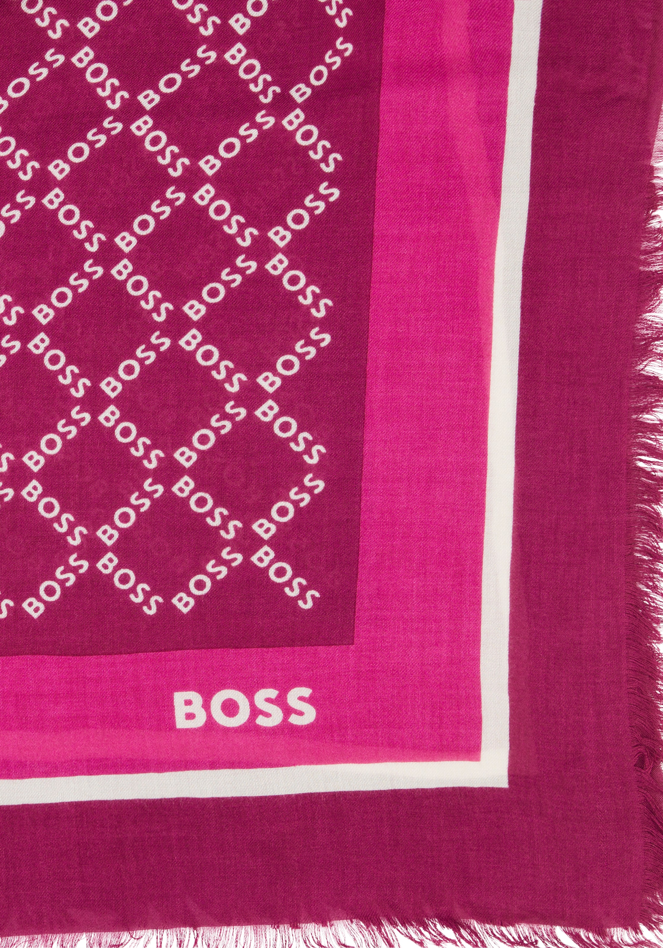 BOSS Schal »Laik_120*120«, mit BOSS-Logoschriftzügen, rundum kleine Fransen