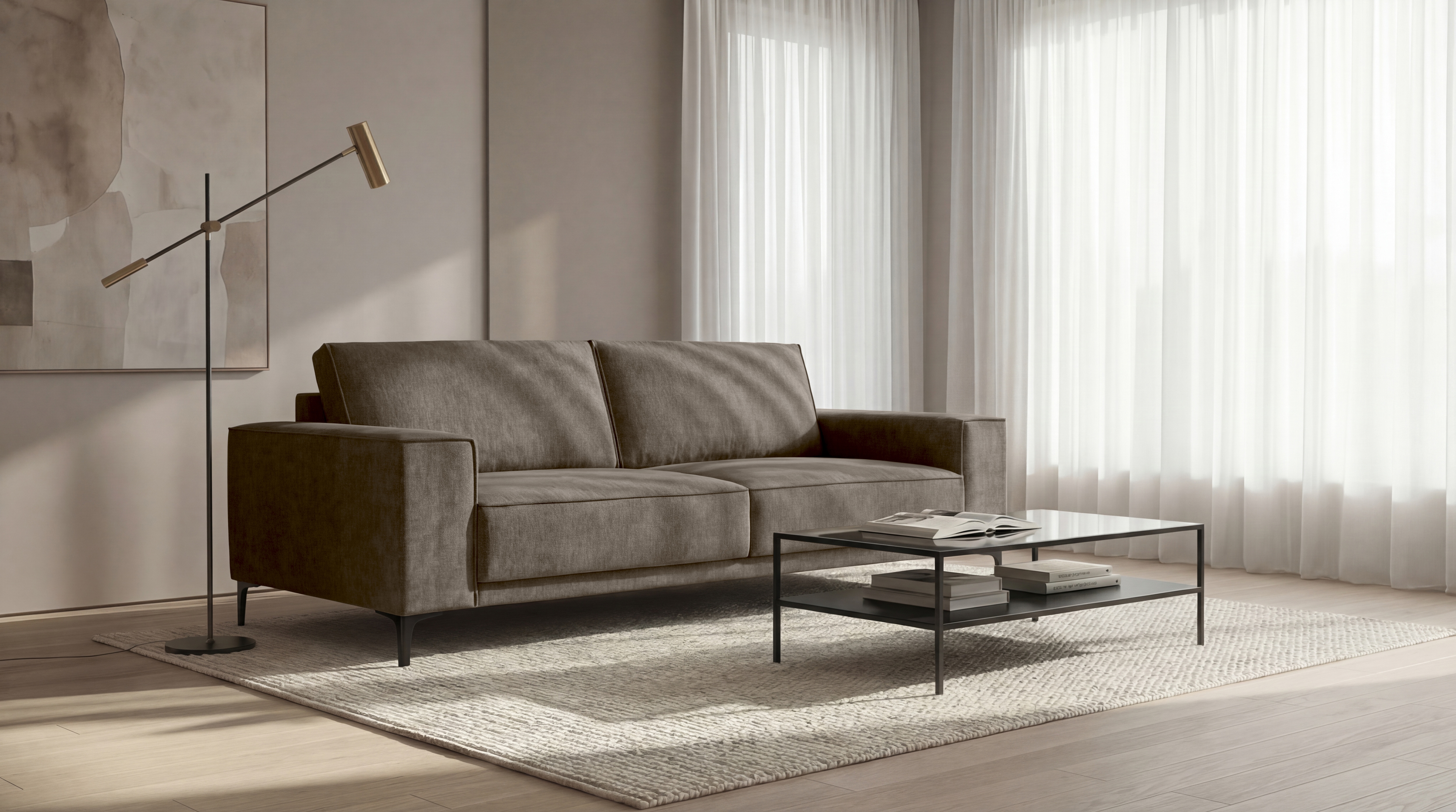 OTTO home 3-Sitzer "OLAND, B: 224 cm - Skandi-Design" Struktur, Flachgewebe, Luxus-Microfaser, Boucle