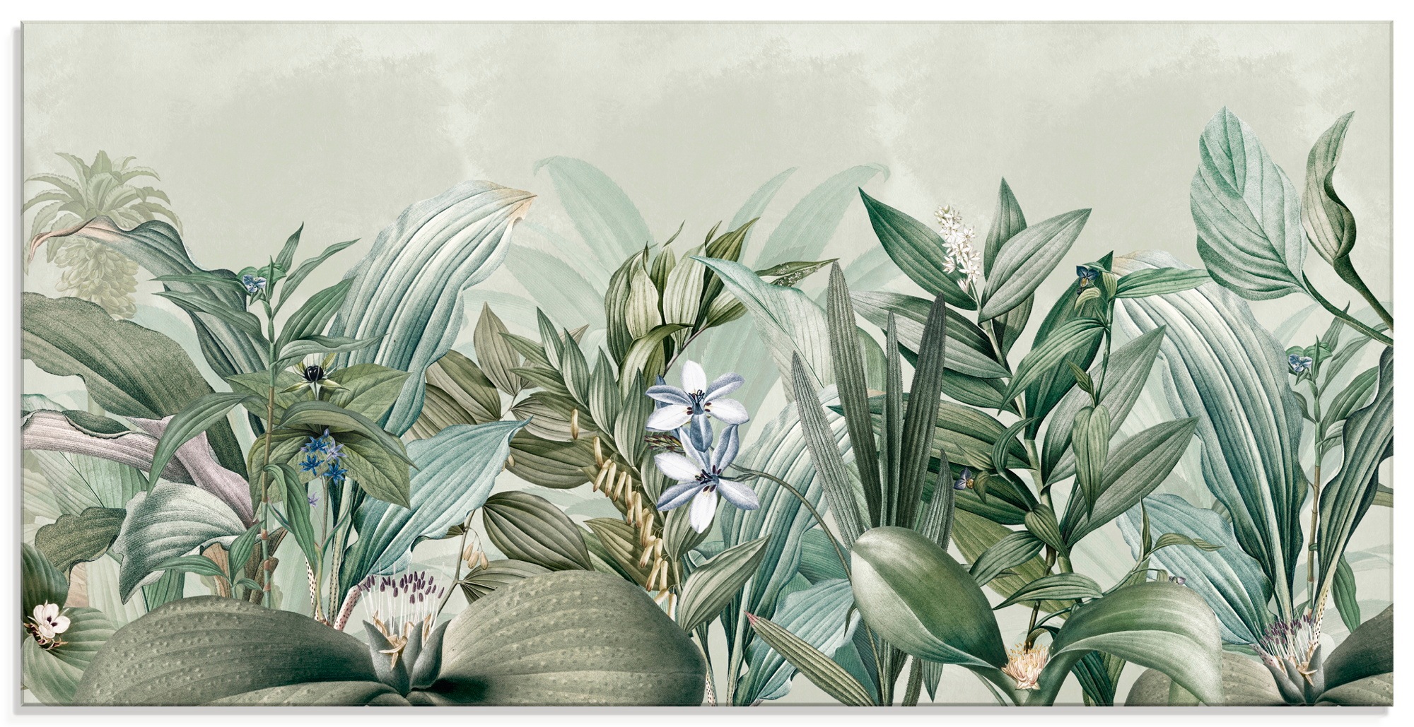 Glasbild ARTLAND "Exotischer Floral Garten Landschaft", farbe bild(er): grün, B:60cm H:30cm, Bilder, in verschiedenen Größen